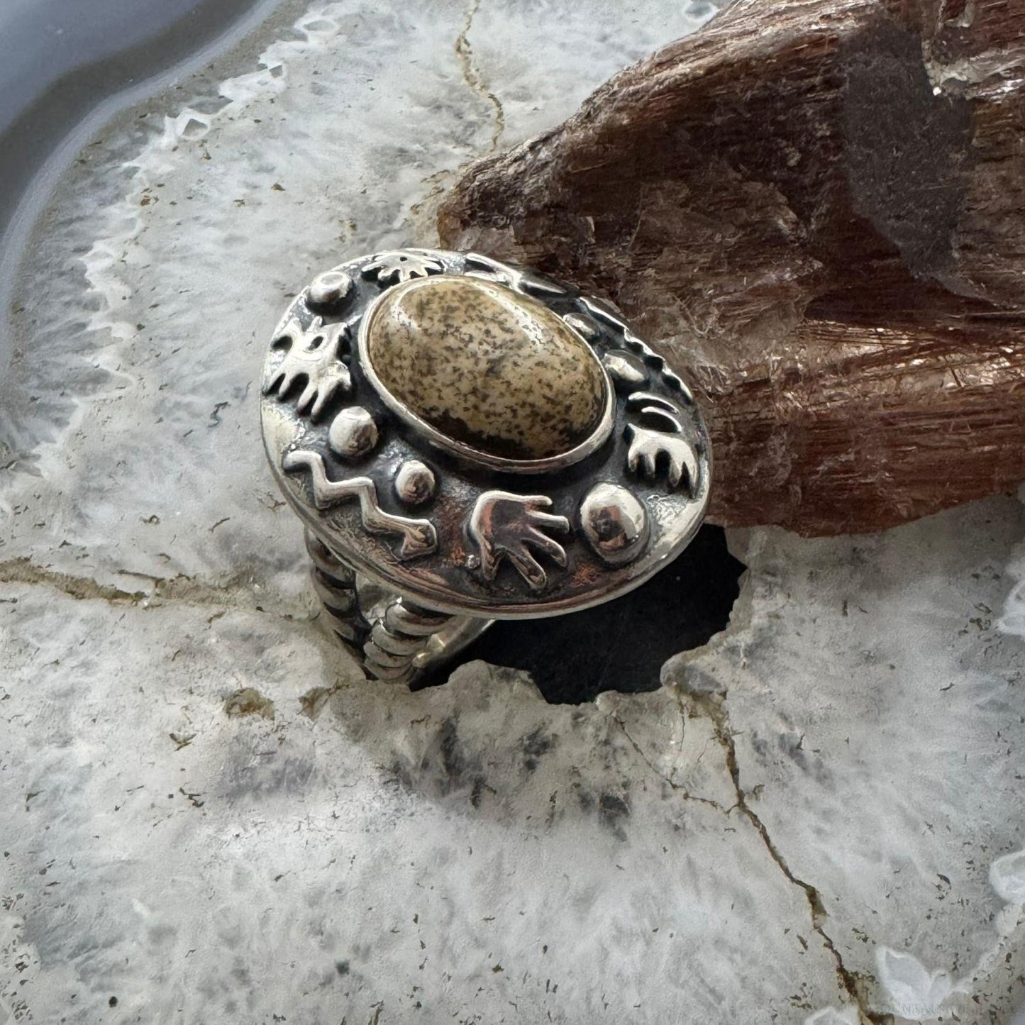 Carolyn Pollack Sterling Silver Oval Picture Jasper Petroglyph Ring For Women