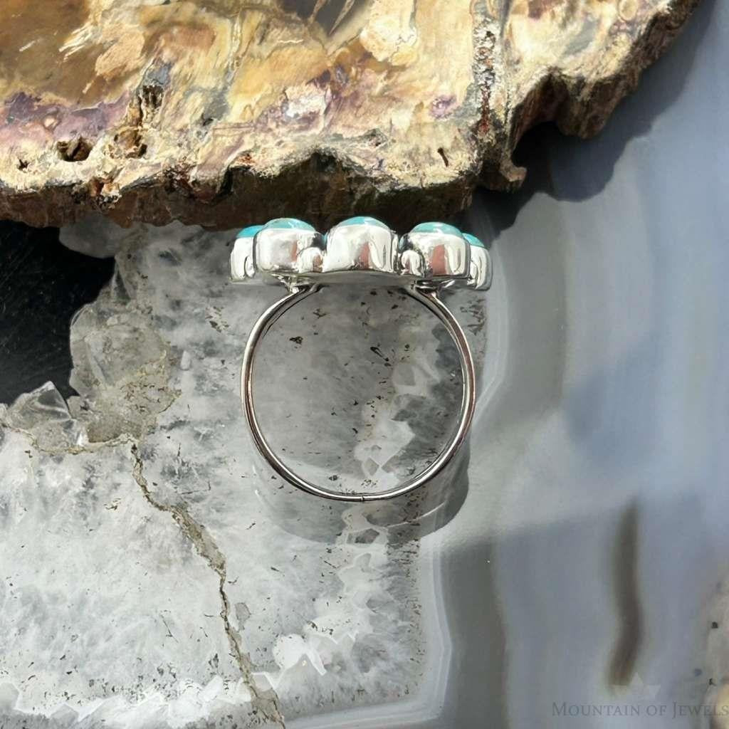 Sterling Silver Southwestern Style Mohave Turquoise Cluster Ring Size 7.5 For Women