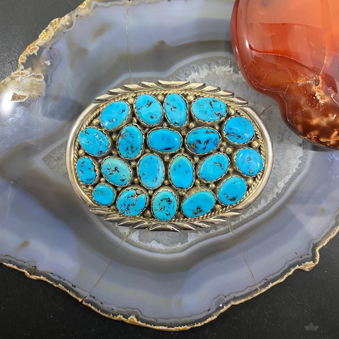 Vintage Heavy Native American Silver Oval Rough Turquoise Belt Buckle For Men