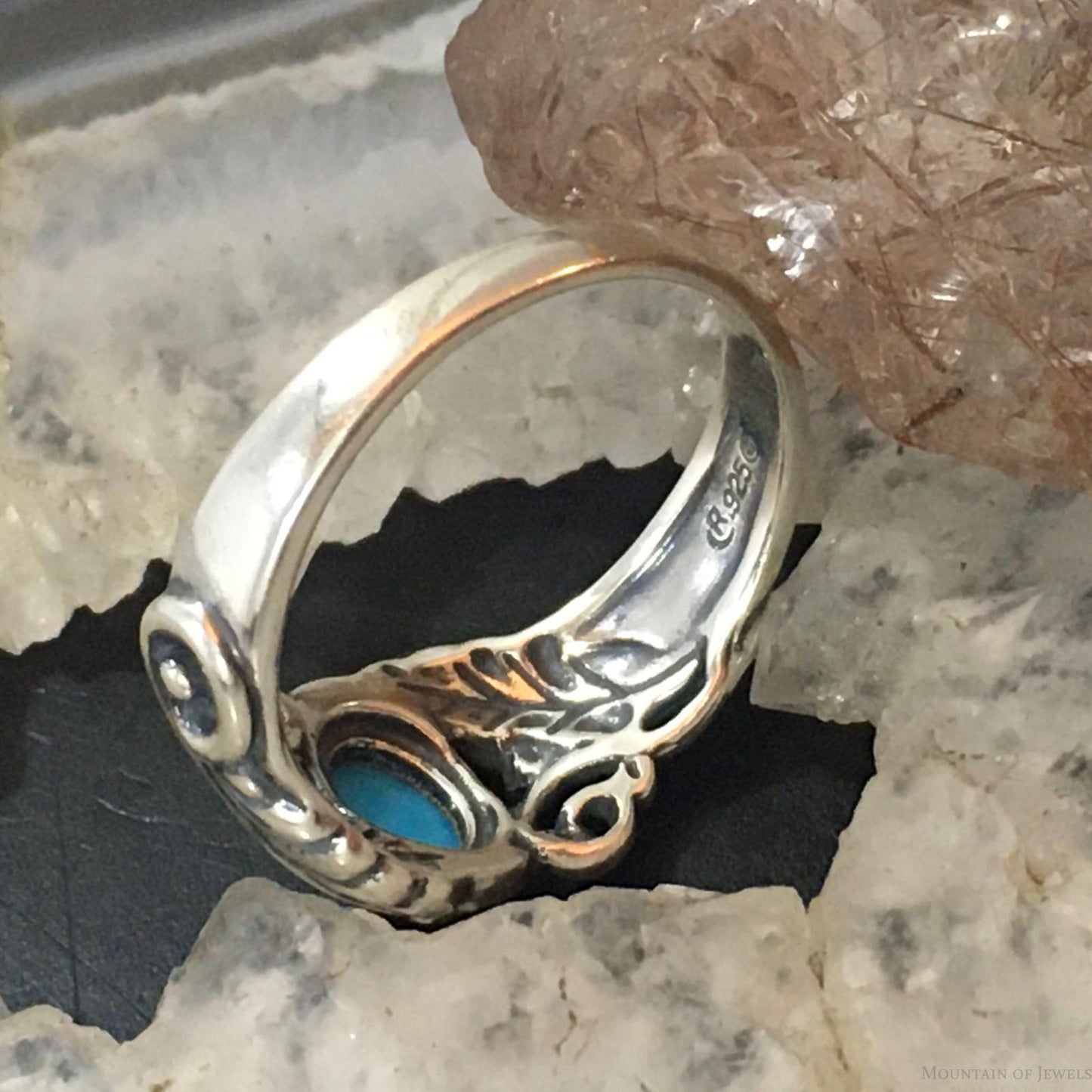 Carolyn Pollack Sterling Silver Oval Sleeping Beauty Turquoise Floral Ring For Women