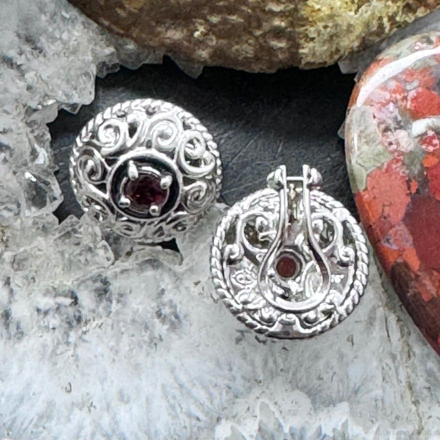 Carolyn Pollack Sterling Silver Faceted Round Garnet Omega Back Stud Earrings For Women
