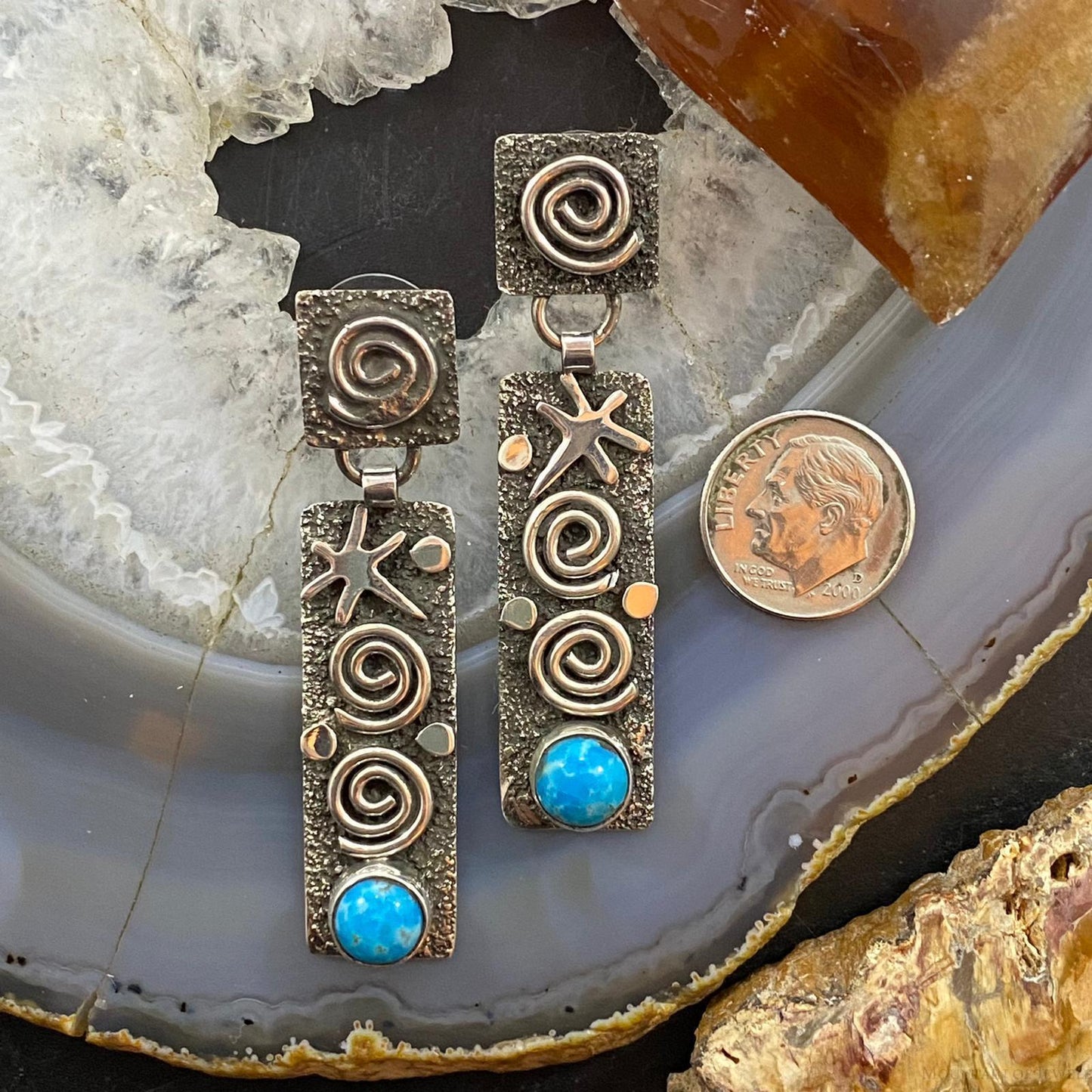 Alex Sanchez Sterling Silver Turquoise Petroglyph Post Earrings For Women #1