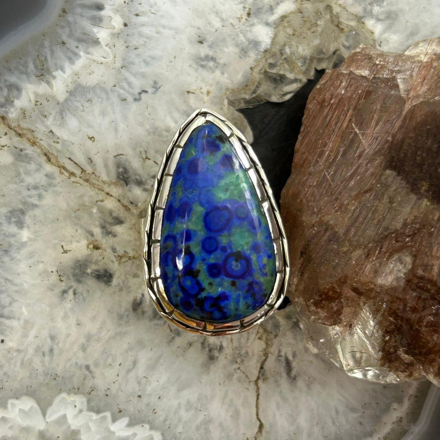 Sterling Silver Southwestern Style Teardrop Azurite Ring Size 7.75 For Women