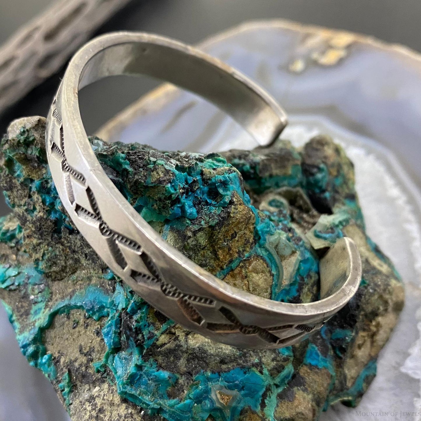 Nora Tahe Vintage Native American Sterling Silver Stamped Bracelet