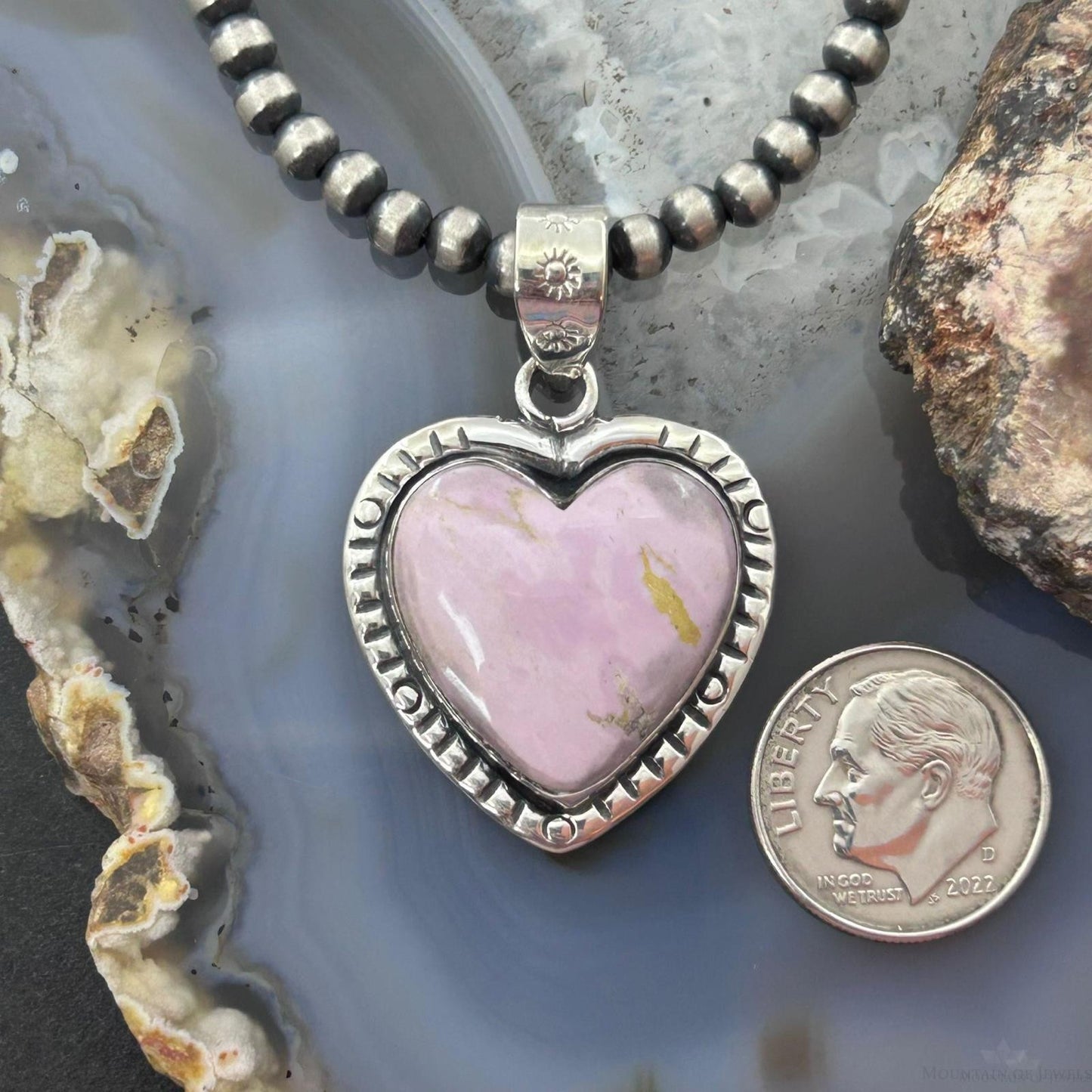 Sterling Silver Southwestern Style Phosphorite Decorated Heart Pendant For Women