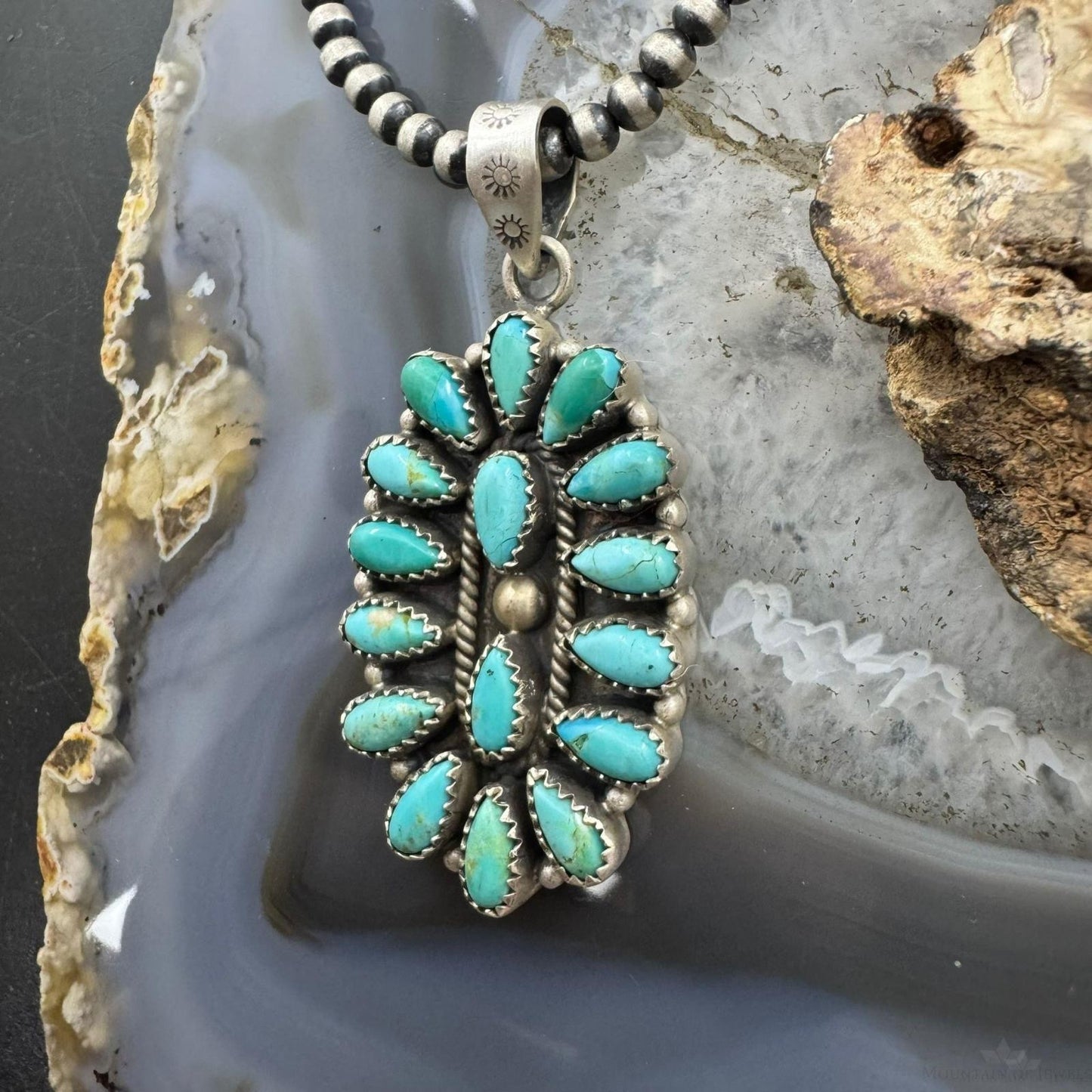 Sterling Silver Southwestern Style Turquoise Decorated Cluster Pendant For Women