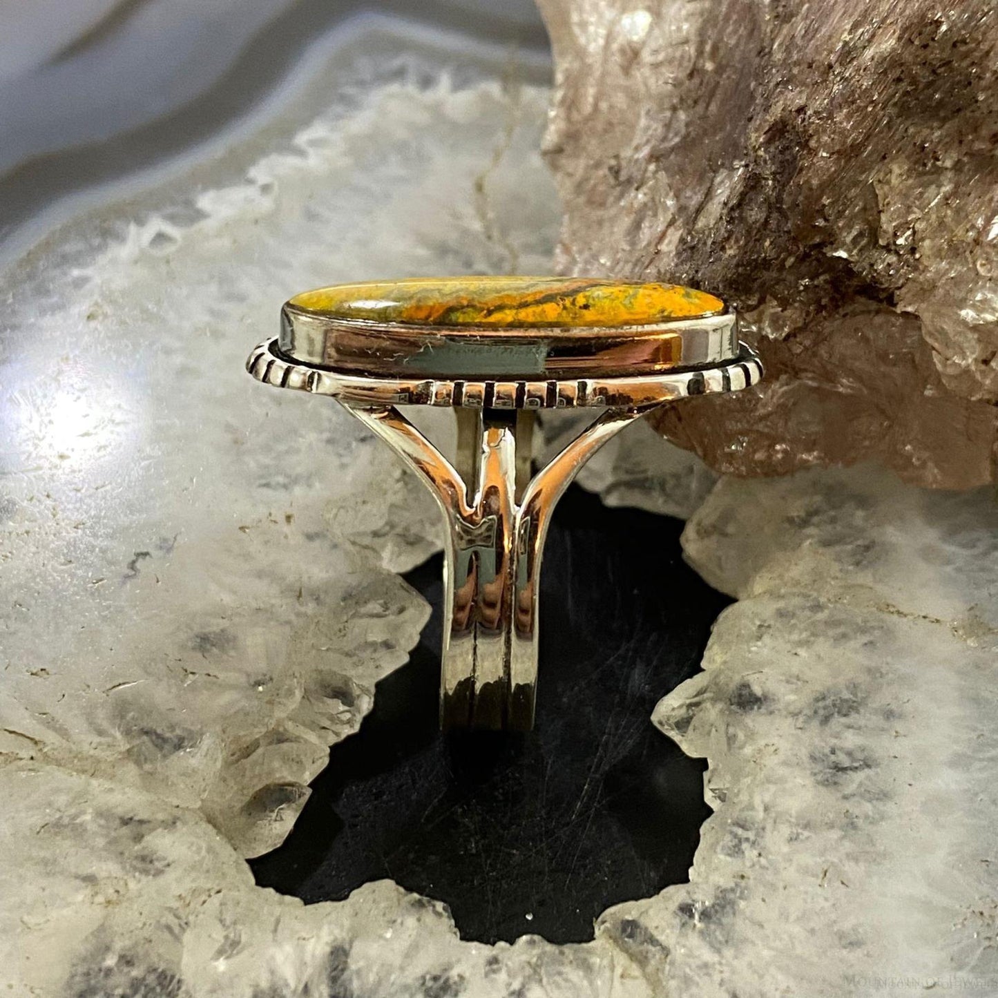 Native American Sterling Marquise Bumblebee Jasper Ring Size 10.75 For Women