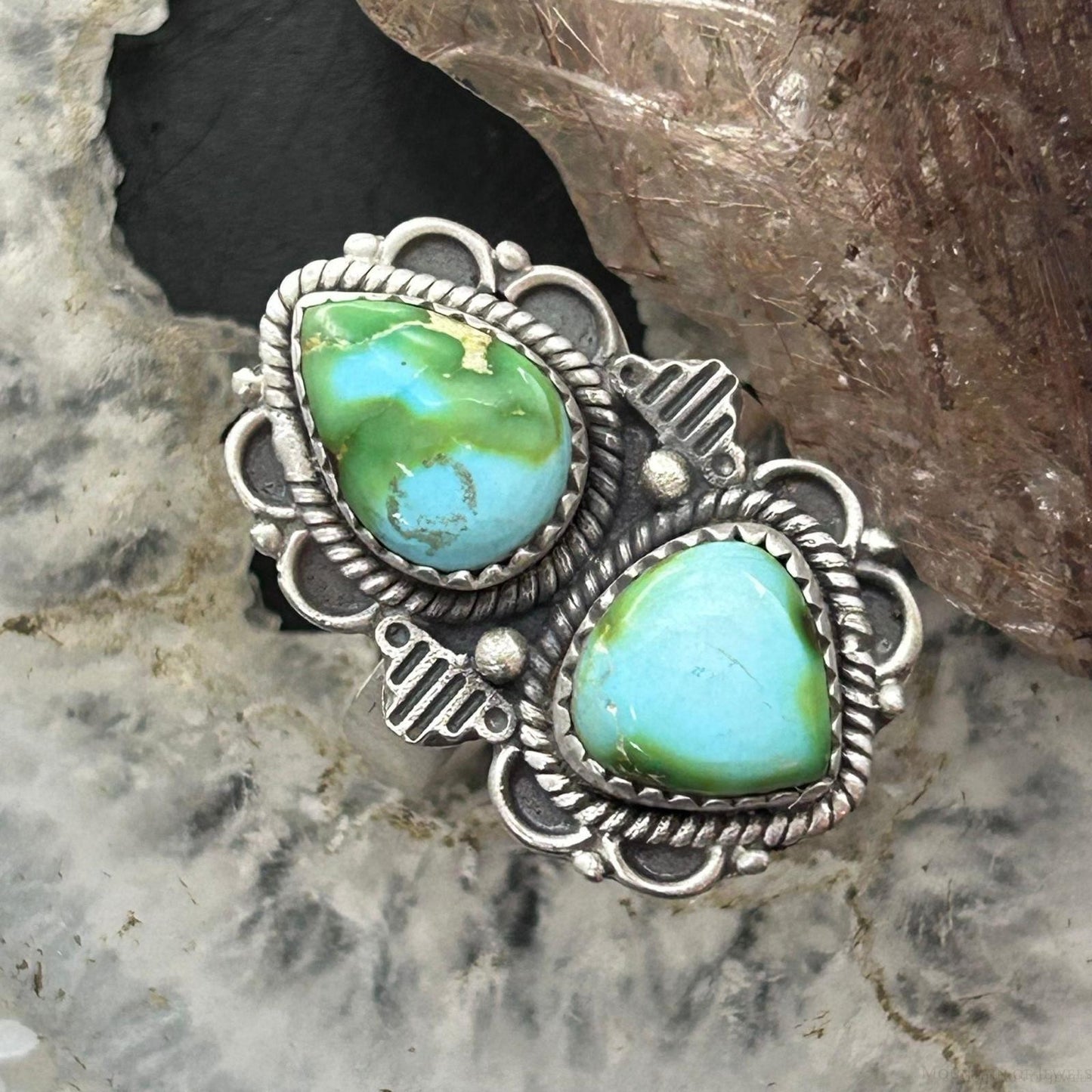 Sterling Silver Southwestern Style 2 Sonora Gold Turquoise Adjustable Ring For Women #7