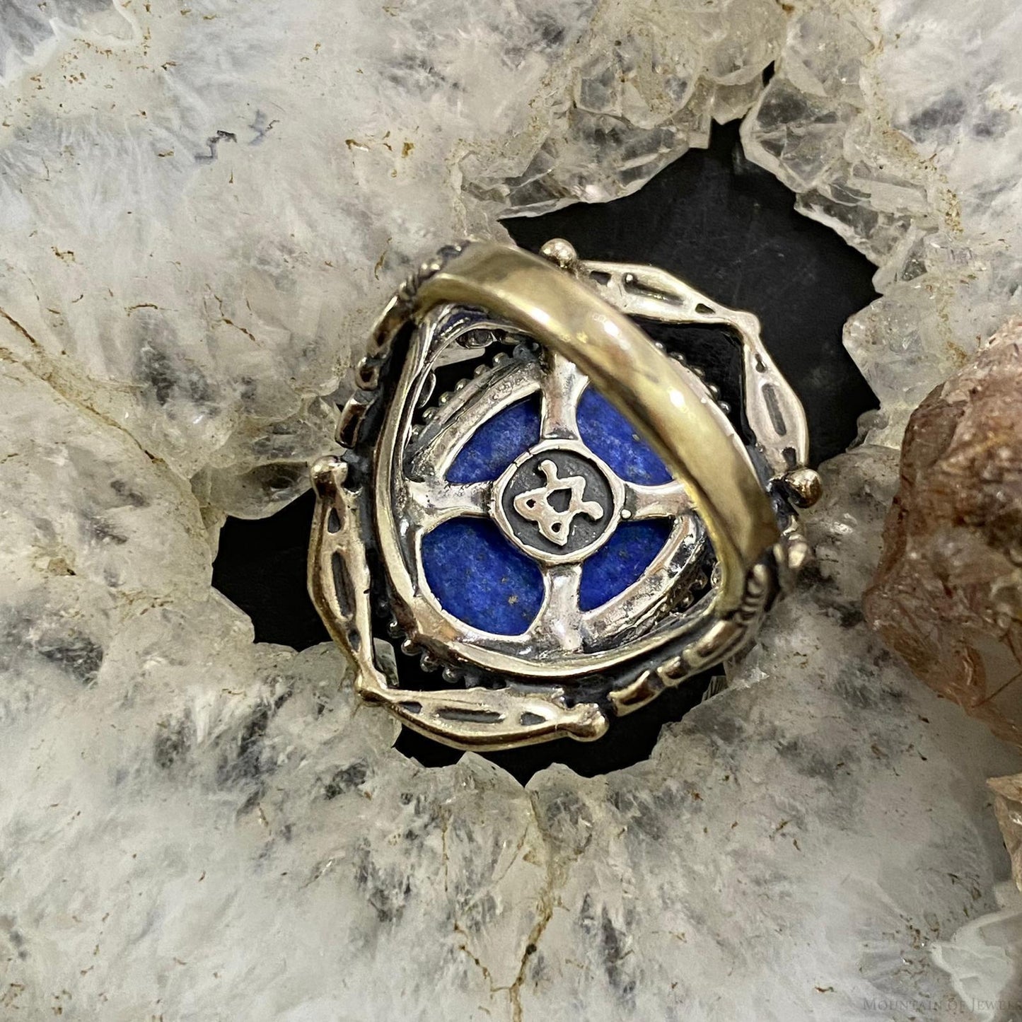Carolyn Pollack Southwestern Style Sterling Silver Oval Denim Lapis Decorated Ring For Women