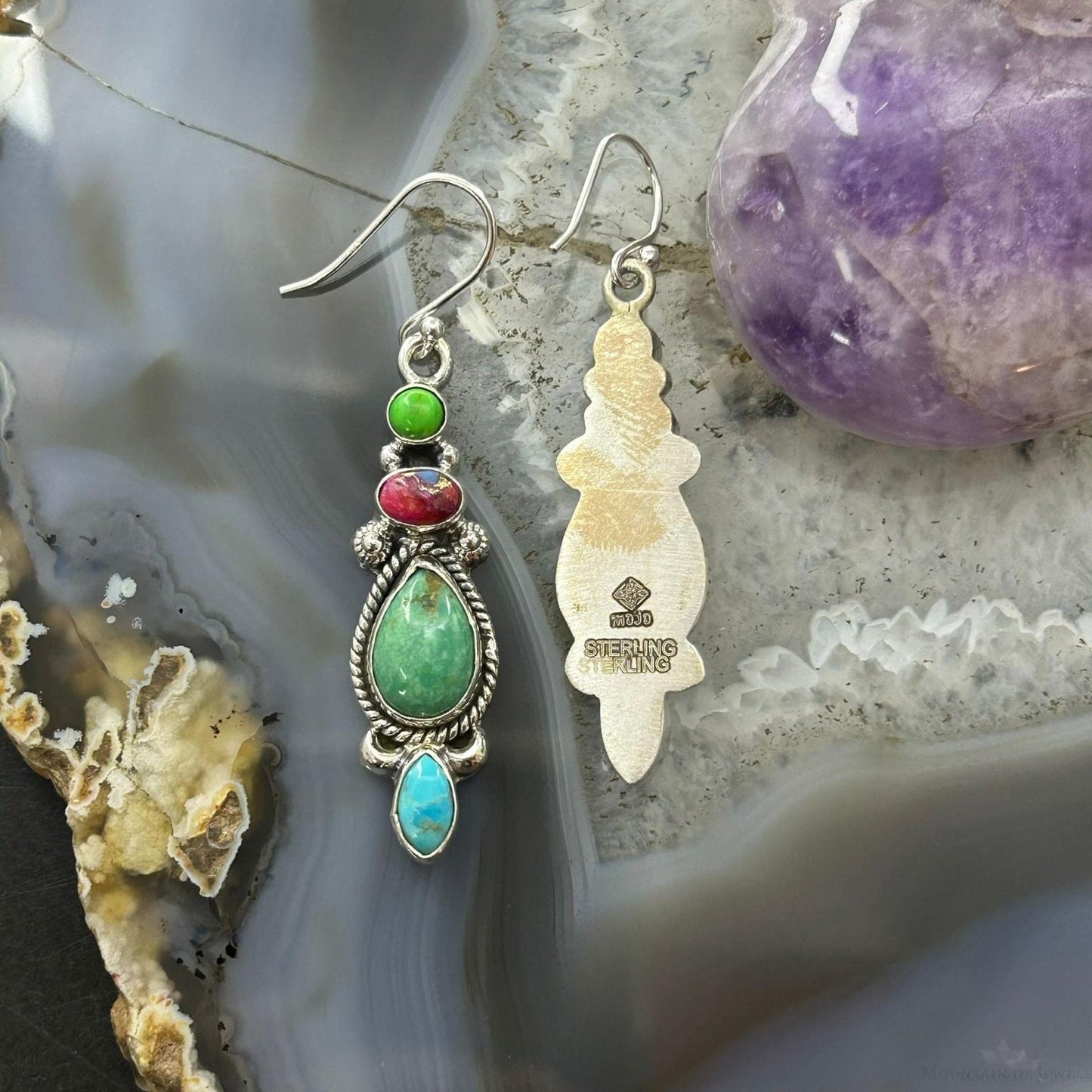 Sterling Silver Southwestern Style Multistone Dangle Earrings For Women #10
