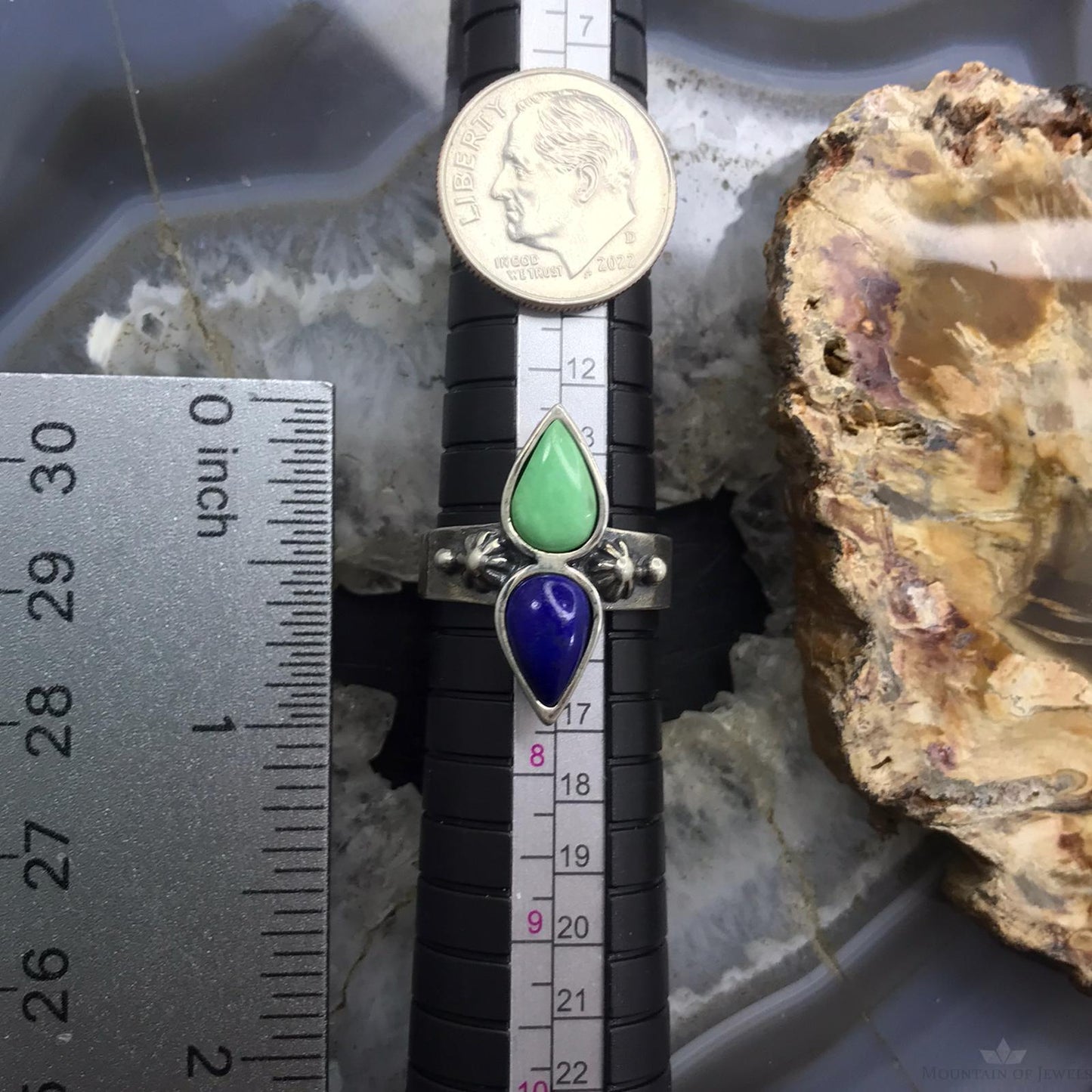 Carolyn Pollack Sterling Silver Pear Variscite and Lapis Ring Size 7 For Women