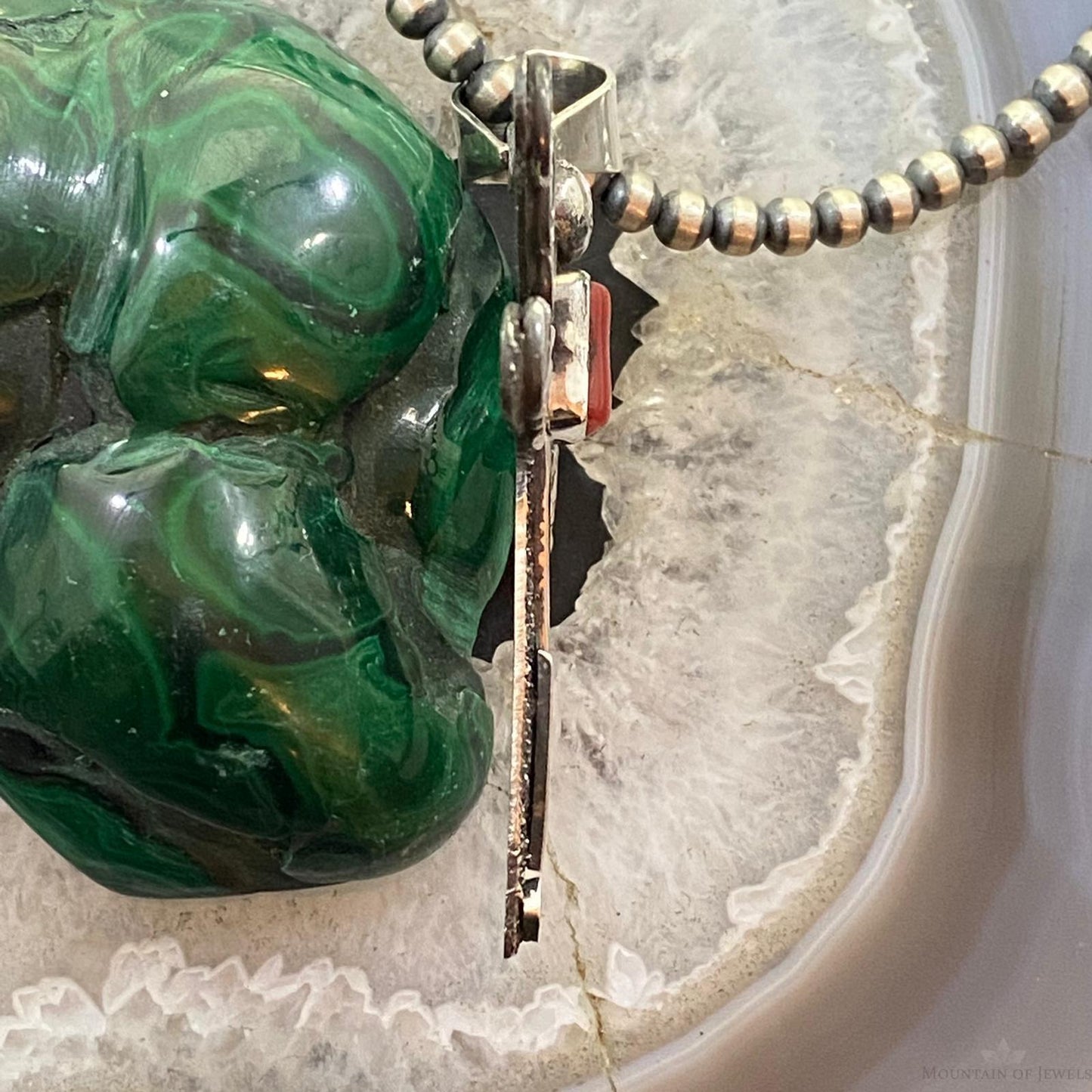 Alex Sanchez Sterling Silver Petroglyph & Coral Dragonfly Unisex Pendant #2