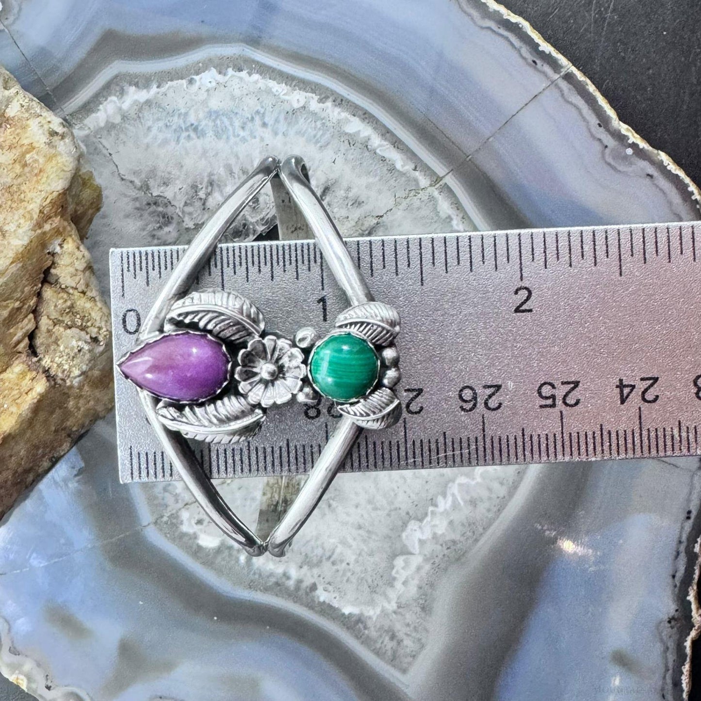 Vintage K. Martinez Native American Sterling Silver Malachite & Sugilite Cuff For Women