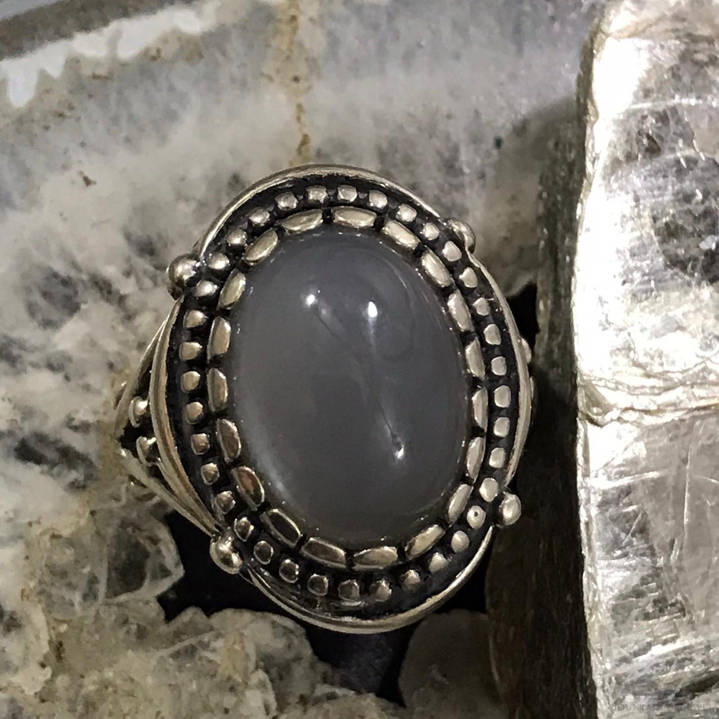 Carolyn Pollack Sterling Silver Oval Gray Agate Decorated Ring Size 9 For Women
