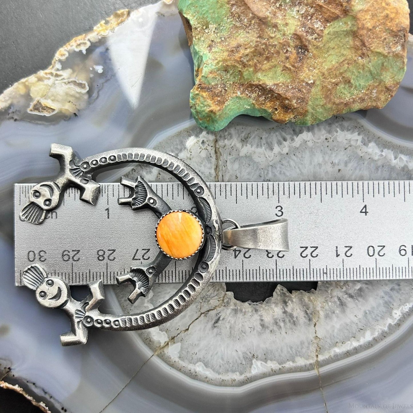 Eva & Linberg Billah Native American Sterling Silver Orange Spiny Oyster Unisex Naja Pendant