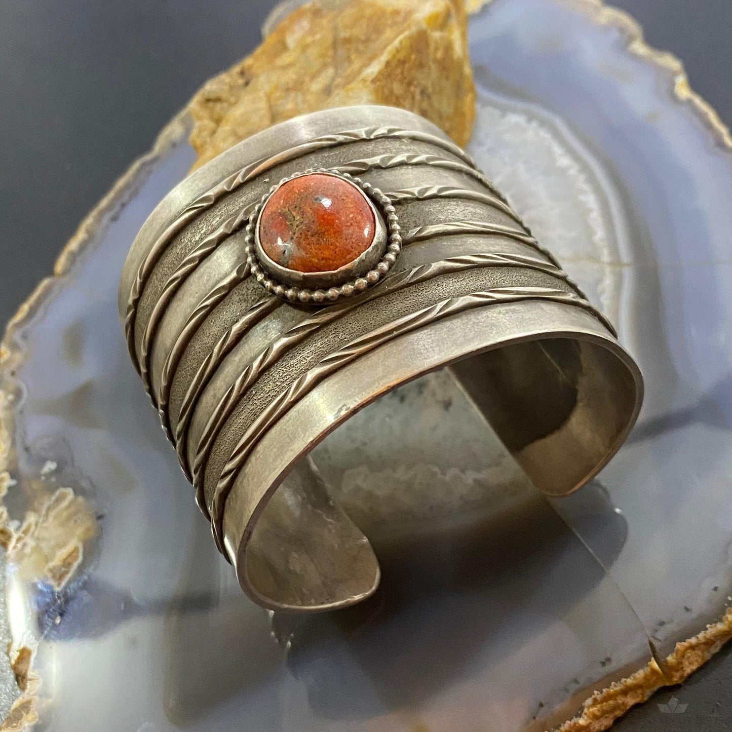 Tawney Cruz-Willie Sterling Silver Spiny Oyster Stamped Wide Bracelet For Women