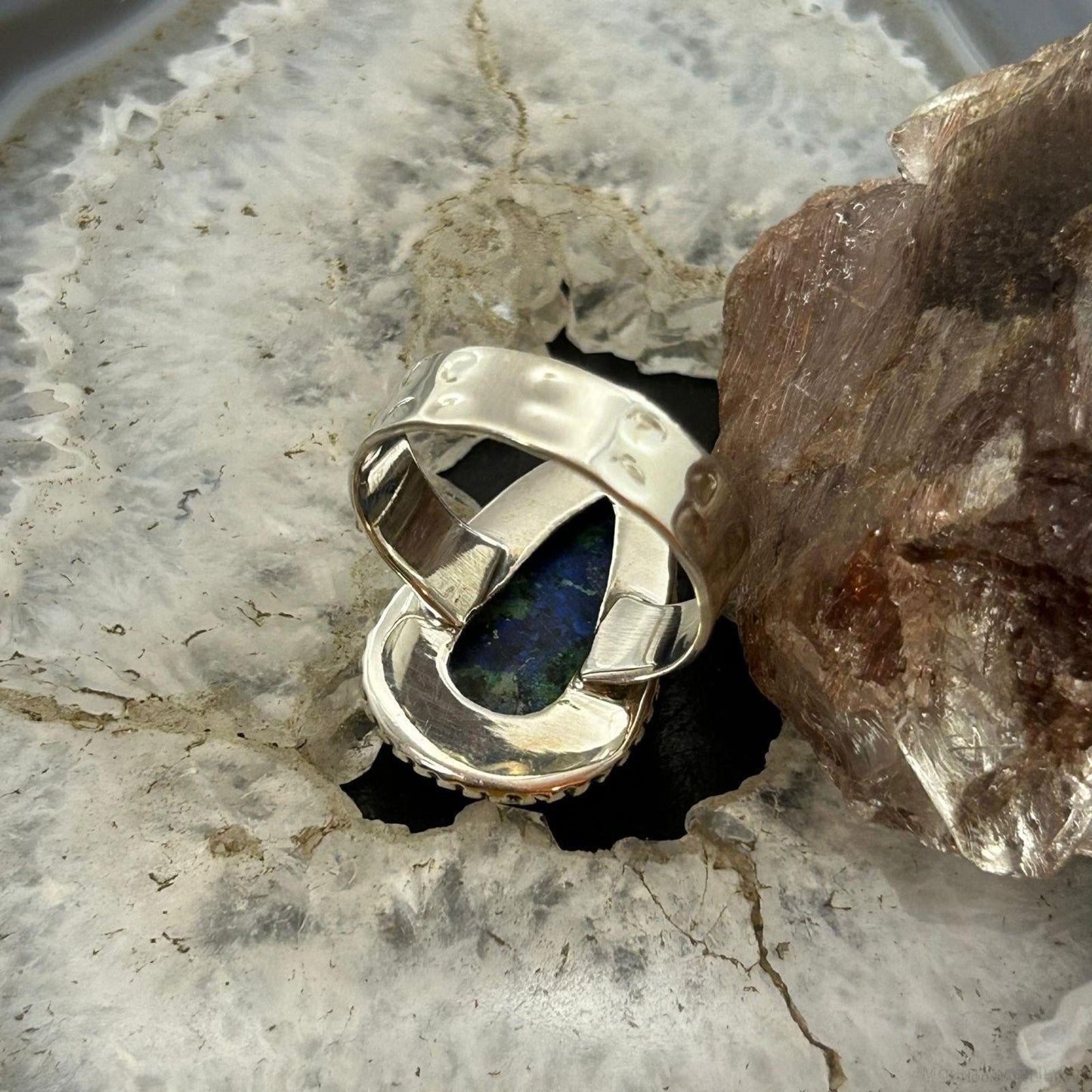 Sterling Silver Southwestern Style Teardrop Azurite Ring Size 10.5 For Women
