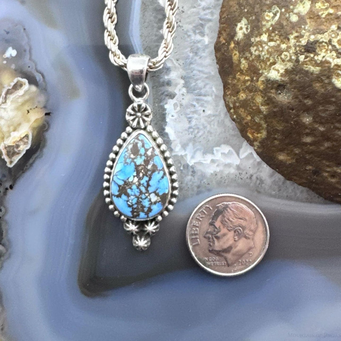 Sterling Silver Southwestern Style Teardrop Golden Hill Turquoise Decorated Pendant For Women