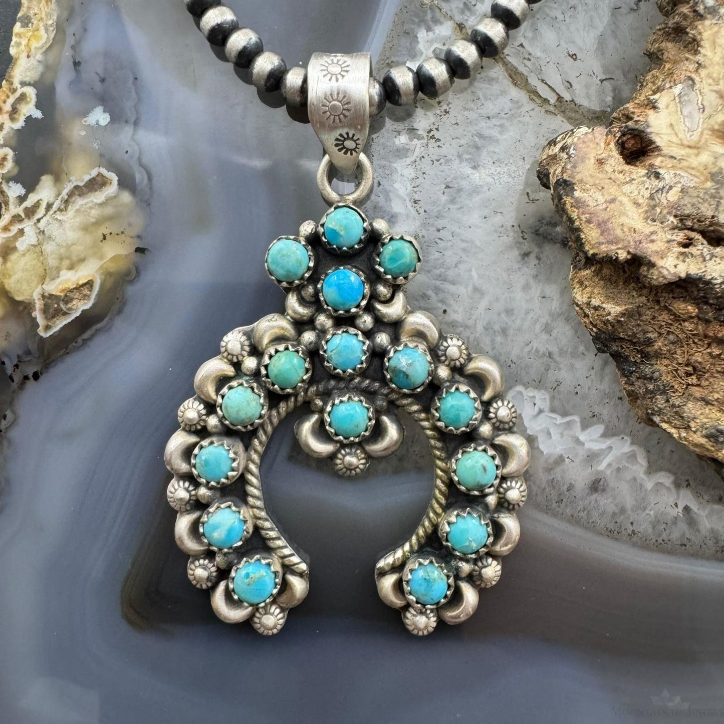 Sterling Silver Southwestern Style Multi Turquoise Decorated Naja Pendant For Women
