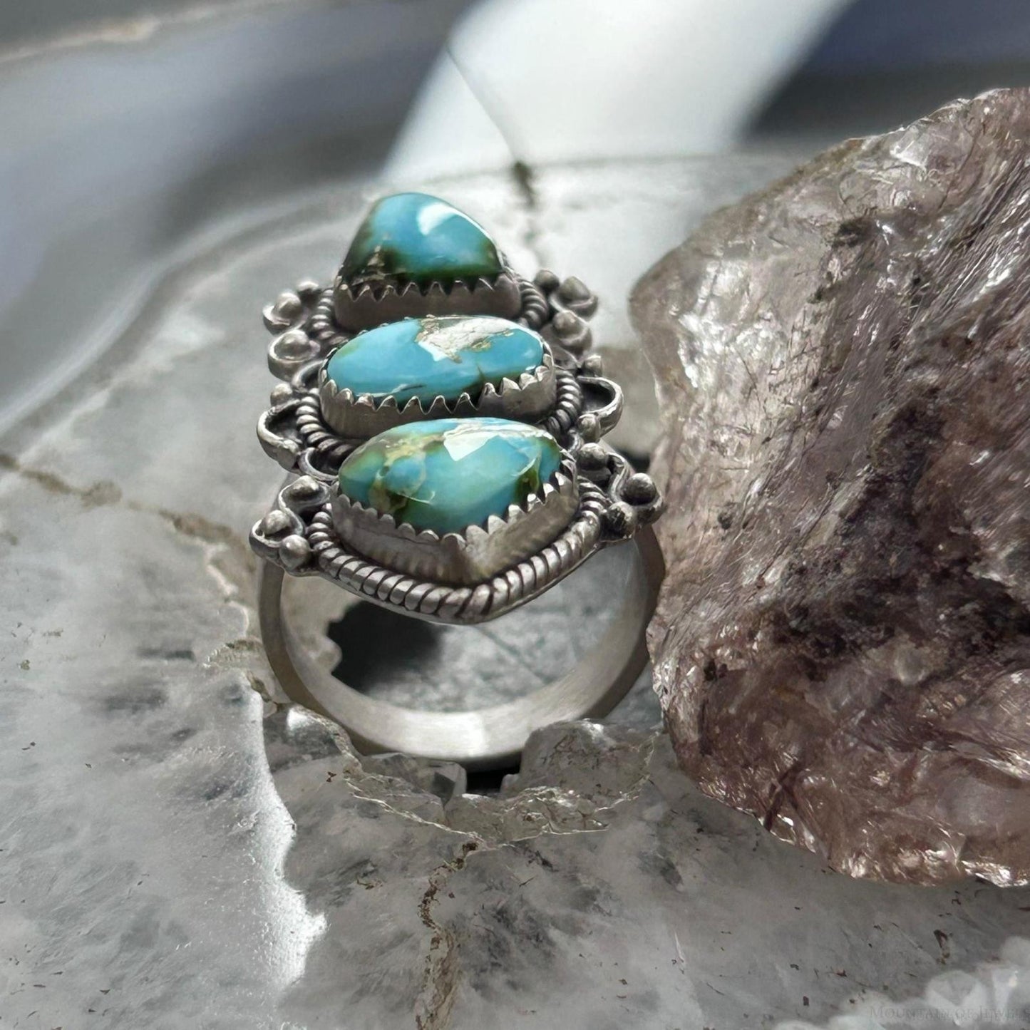 Sterling Silver Southwestern Style Sonora Gold Turquoise Adjustable Ring For Women #1