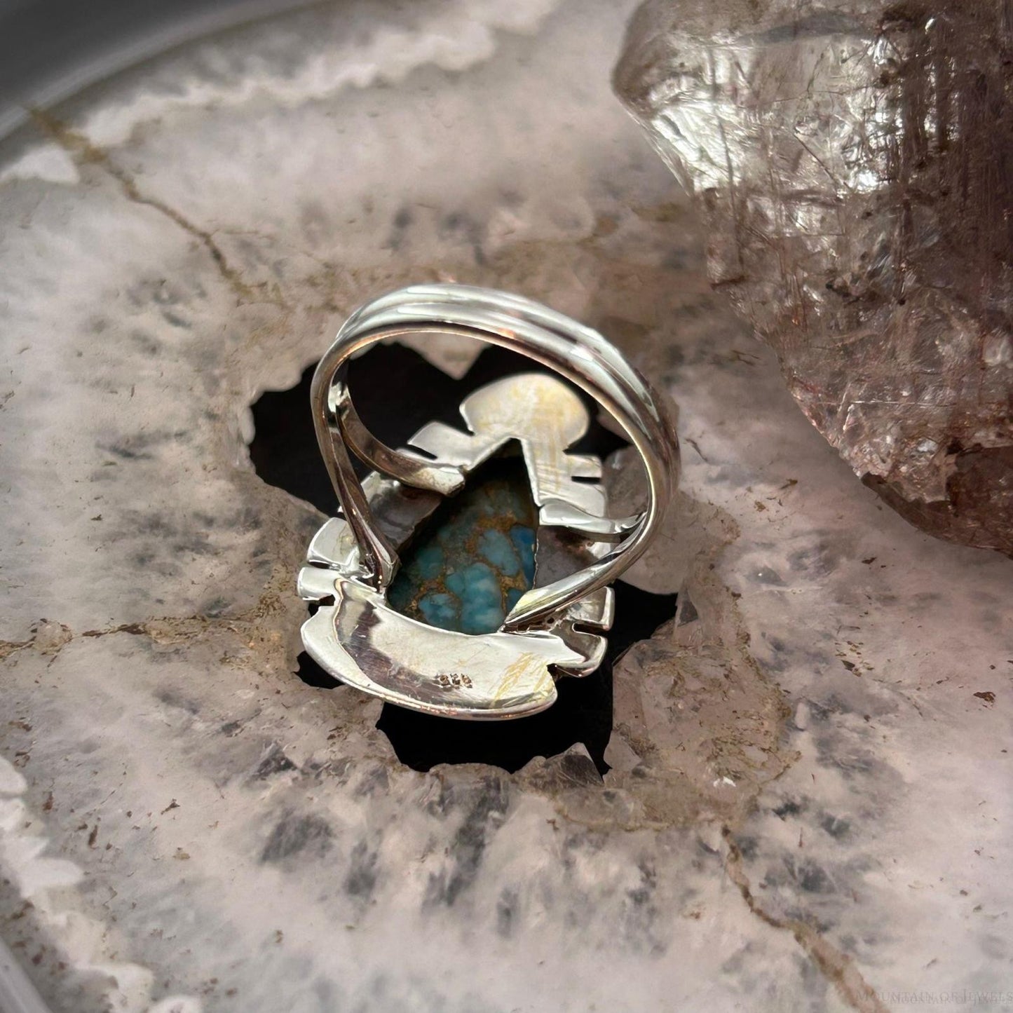 Sterling Southwestern Style Teardrop Blue Copper Turquoise Ring Size 8.5 For Women