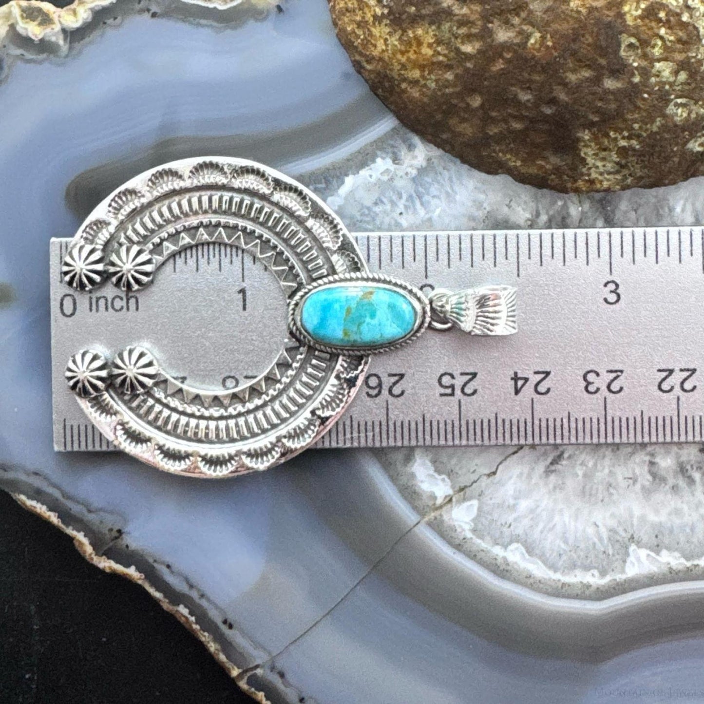 Sterling Silver Southwestern Style Oval Turquoise Decorated Unisex Naja Pendant