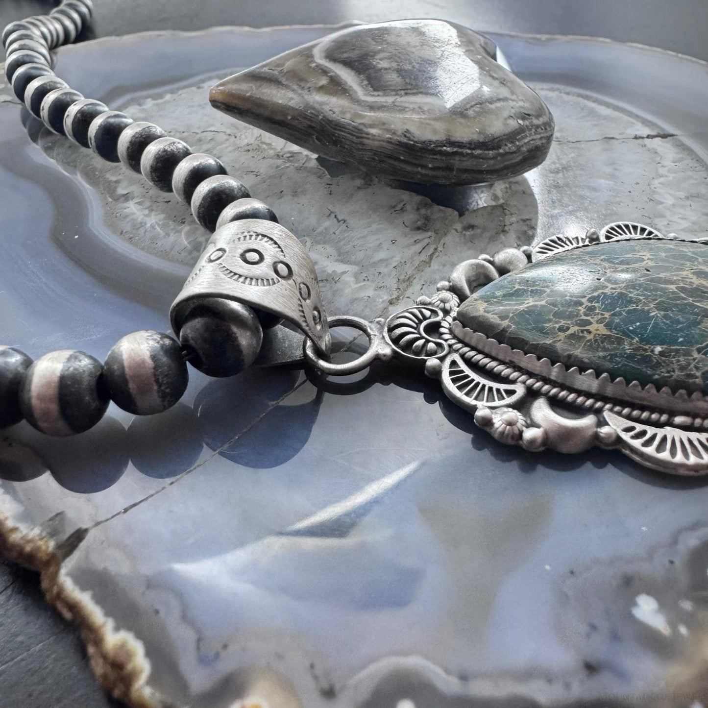 Sterling Silver Southwestern Style Teardrop Sediment Jasper Flower Decorated Pendant For Women