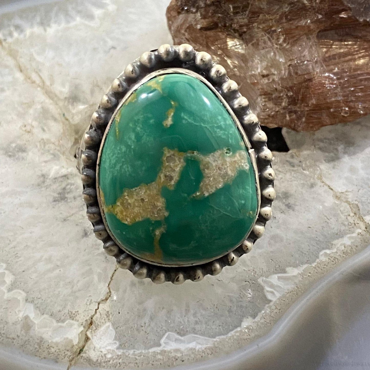 Native American Sterling Silver Turquoise Decorated Ring Size 8 For Women
