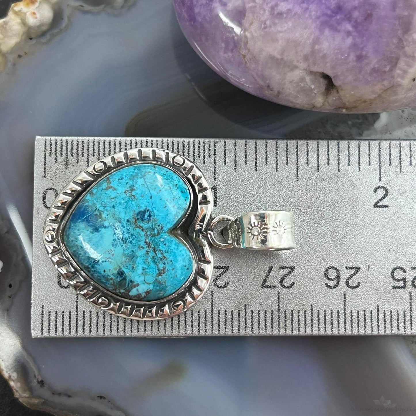 Sterling Silver Southwestern Style Chrysocolla Heart Shape Pendant For Women