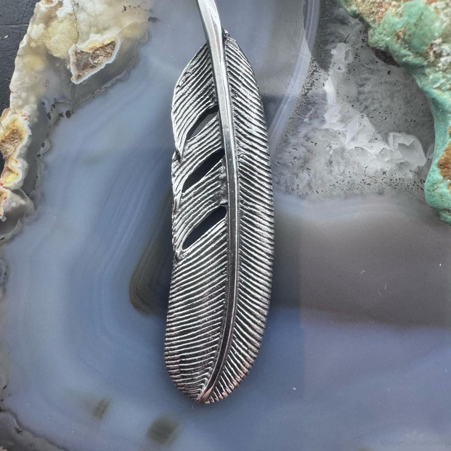Sterling Silver Southwestern Style Curved Feather Unisex Pendant
