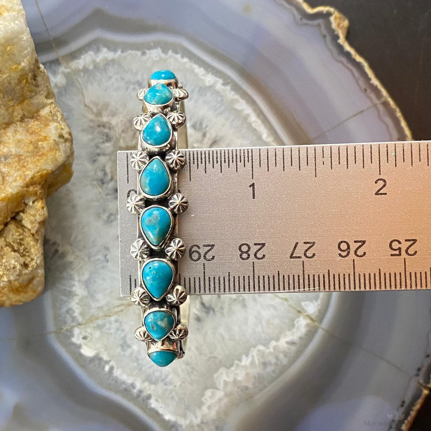 Paul Livingston Sterling Silver Silver Teardrop Turquoise Decorated Bracelet