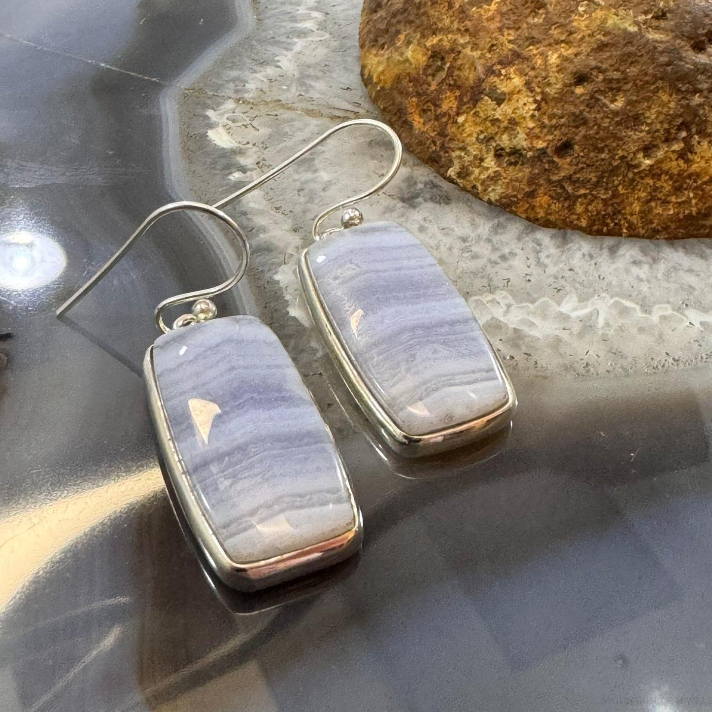 Sterling Silver Southwestern Style Lace Agate Dangle Earrings For Women