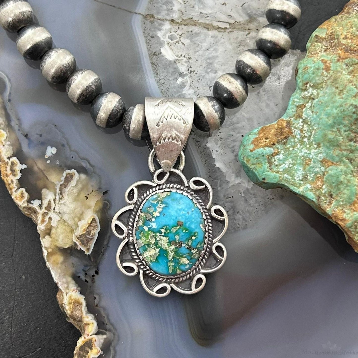 Sterling Silver Southwestern Style Round Sonora Gold Turquoise Pendant For Women