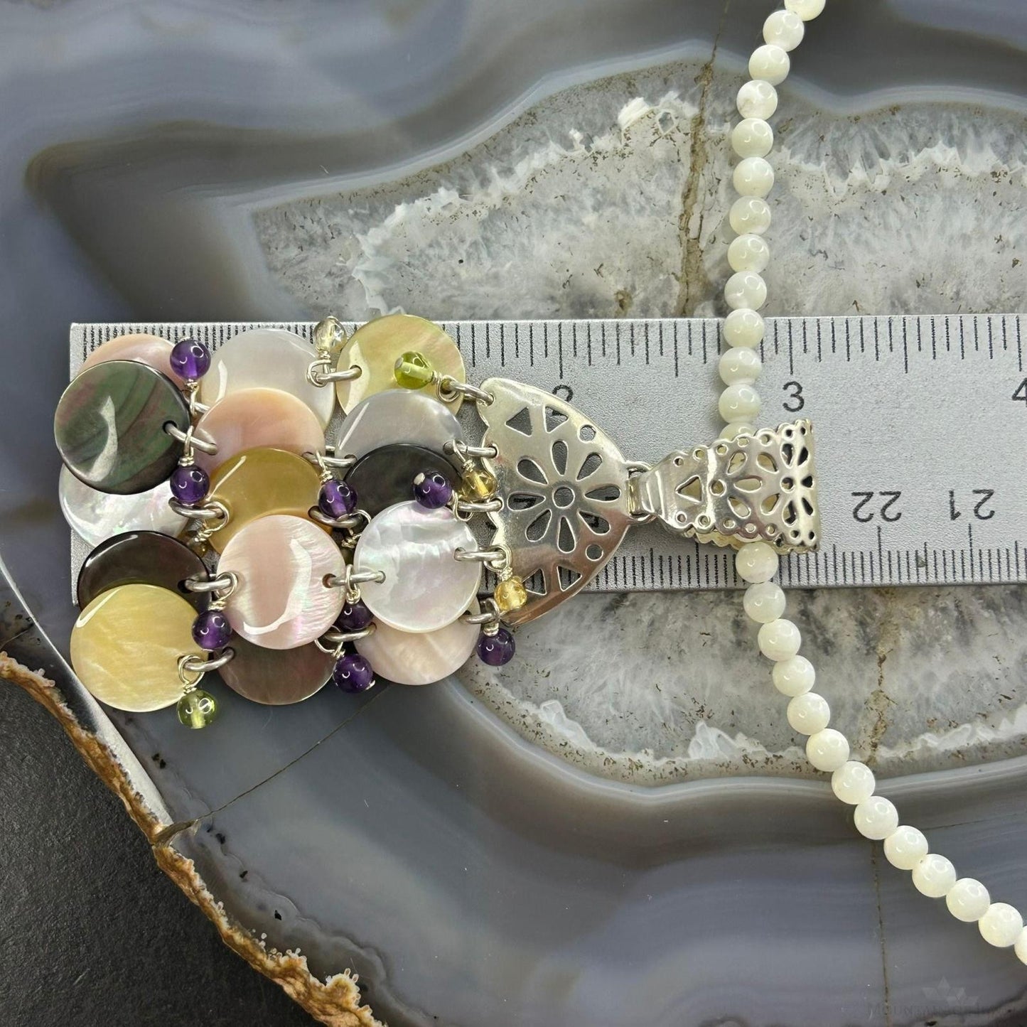 Carolyn Pollack Sterling Silver Multi Stone Dangle Pendant with MOP Necklace For Women