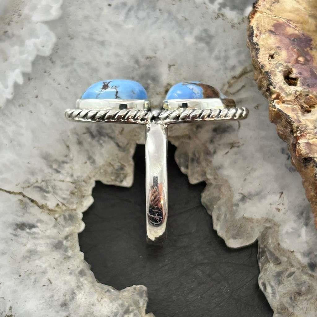 Sterling Silver Southwestern Style Teardrop Double Golden Hill Turquoise Ring Size 8 For Women