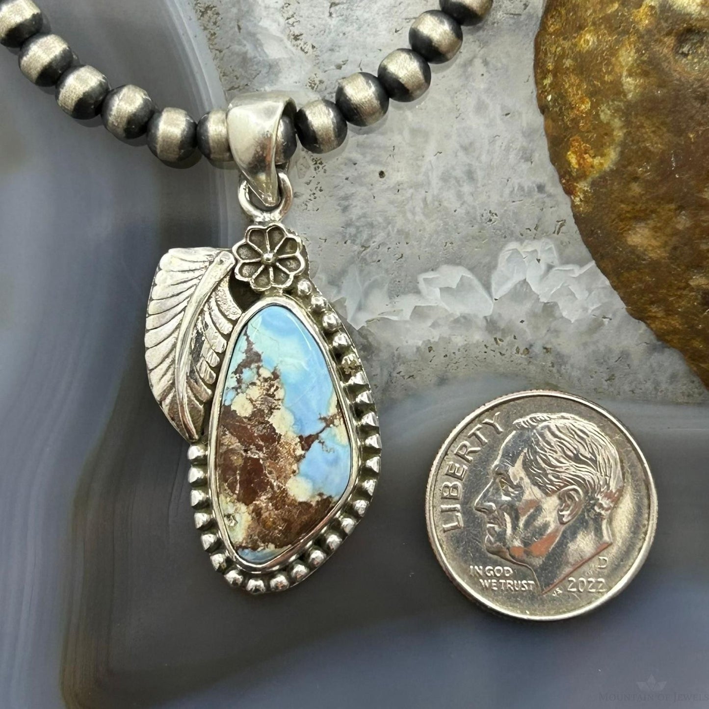 Sterling Silver Southwestern Style Triangular Golden Hill Turquoise Pendant For Women