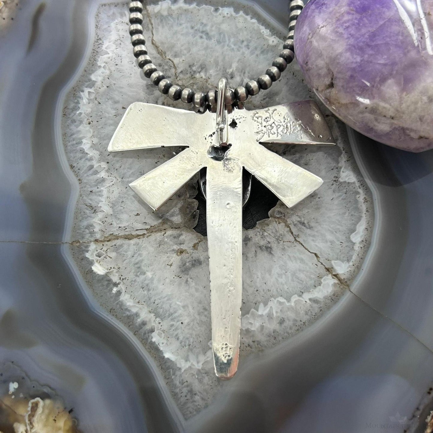 Gary Custer Navajo Sterling Silver Tufa Cast Turquoise Dragonfly Unisex Pendant