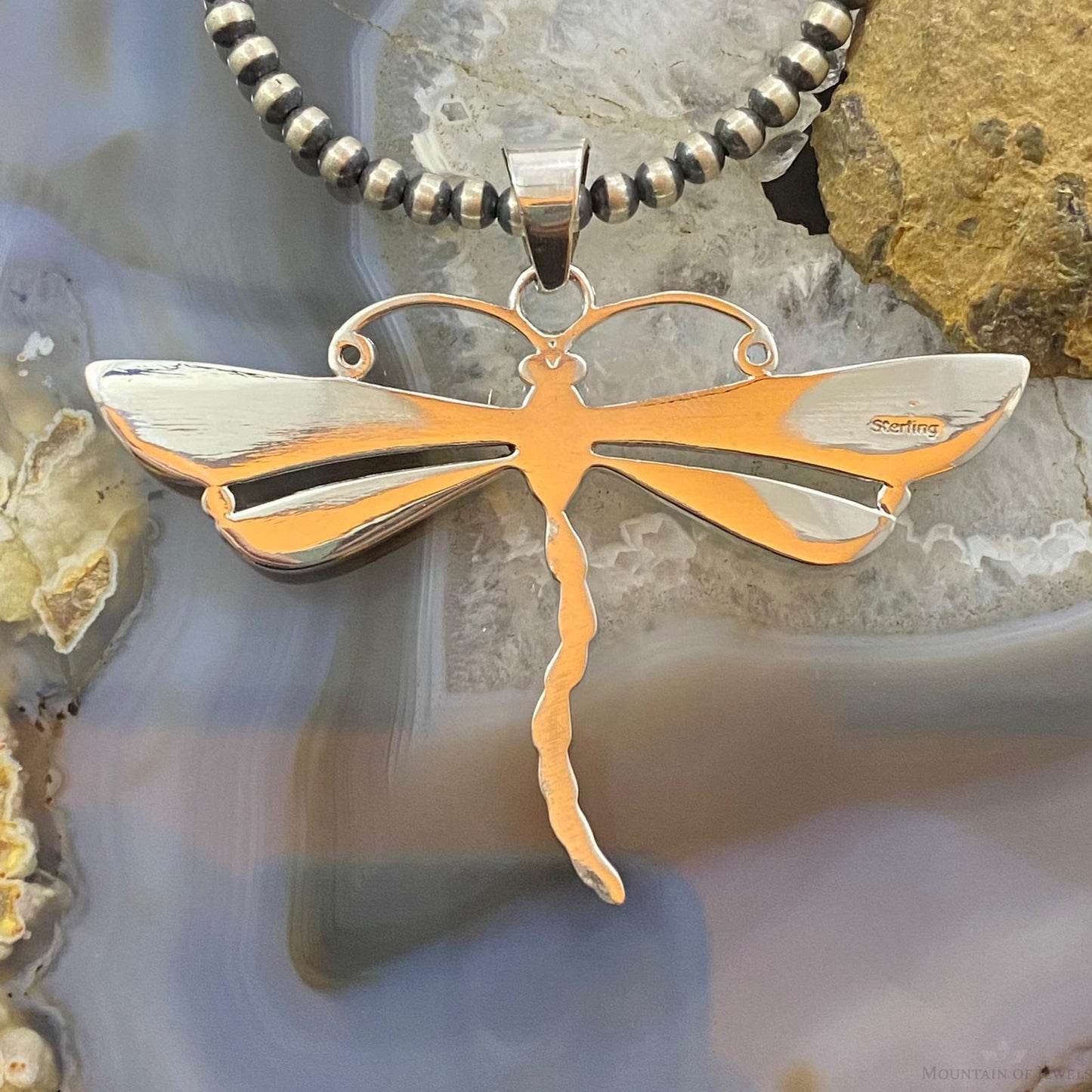 Native American Sterling Silver Wild Horse Dragonfly Pendant For Women