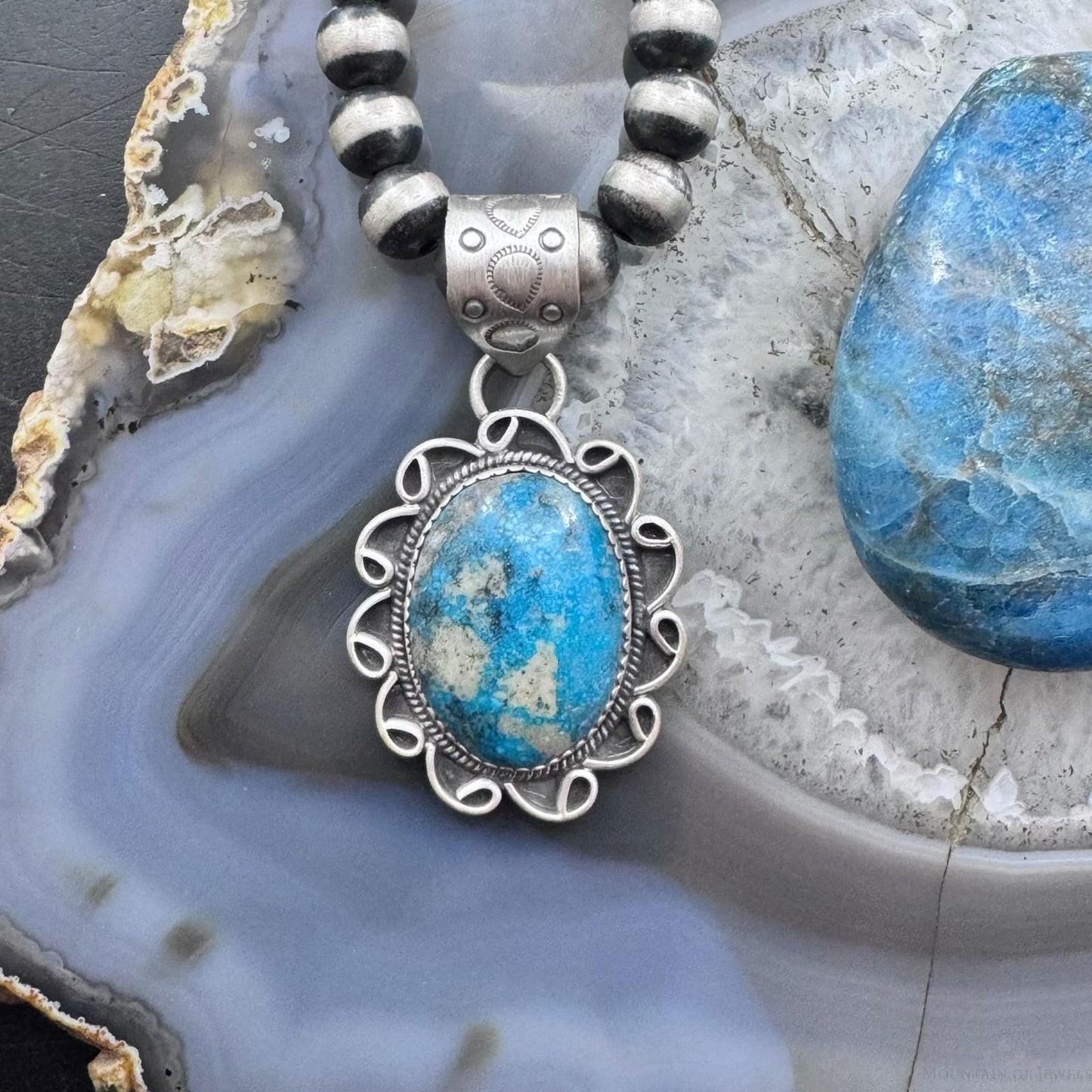Sterling Silver Southwestern Style Oval Turquoise Decorated Pendant For Women