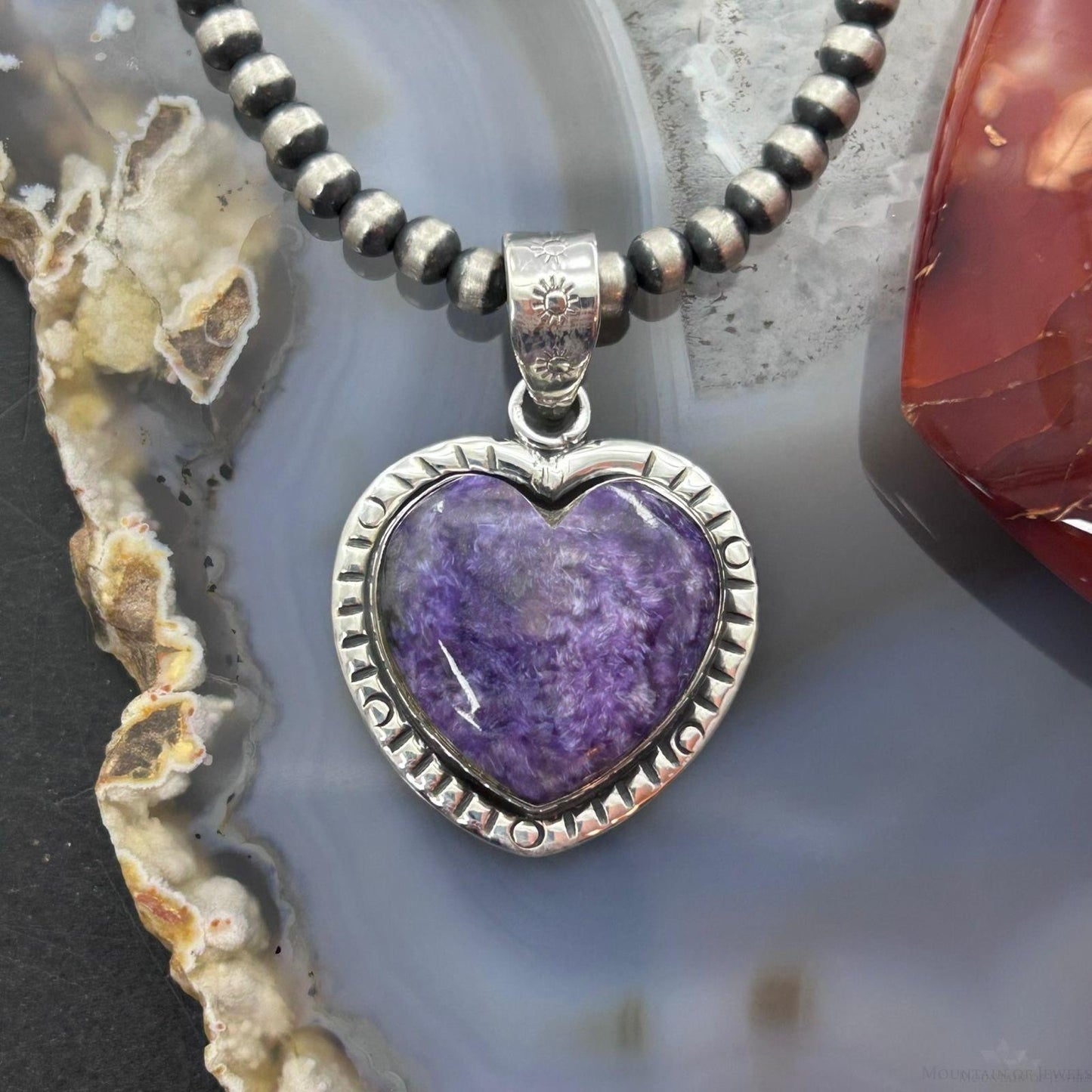 Sterling Silver Southwestern Style Charoite Decorated Heart Pendant For Women