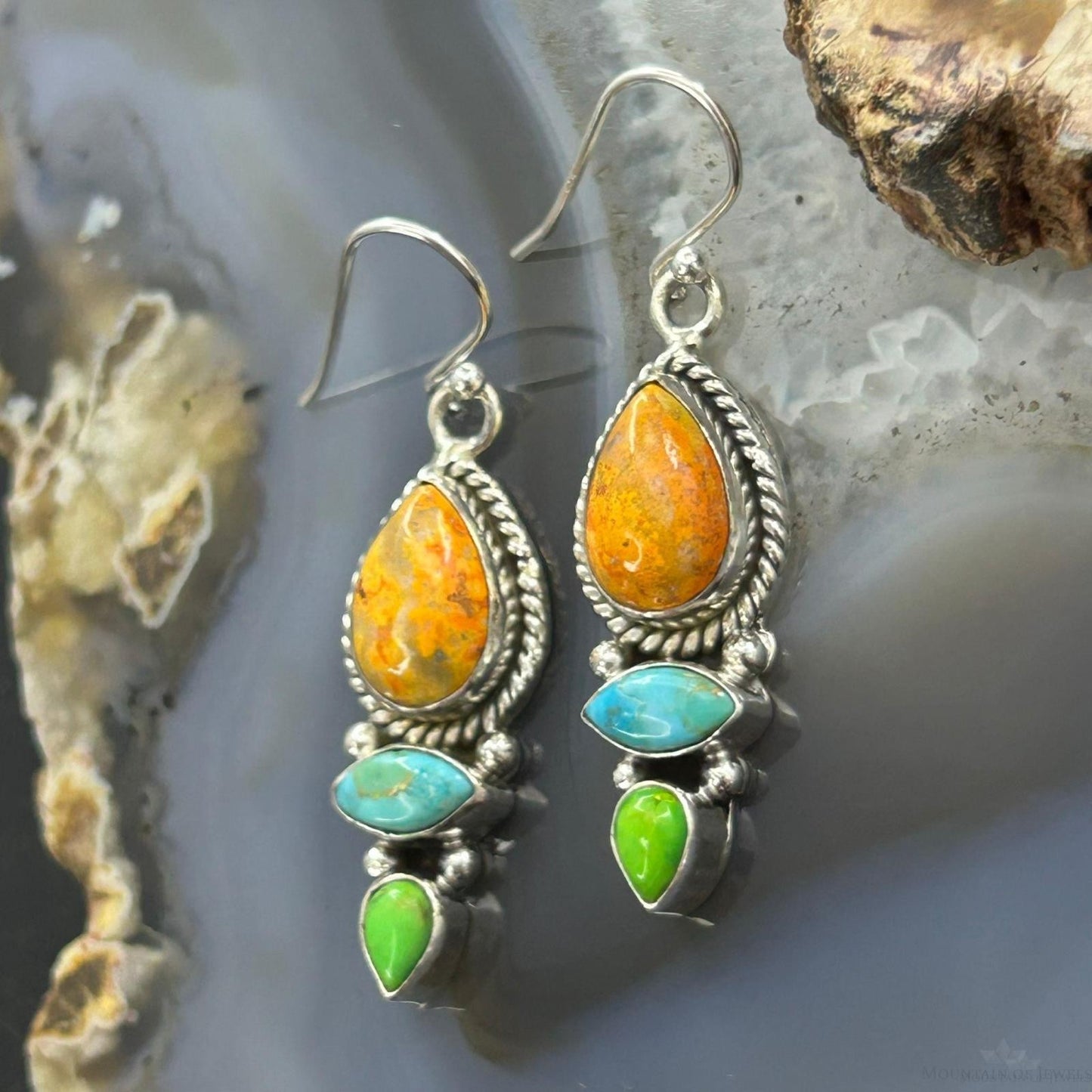 Sterling Silver Southwestern Style Multistone Dangle Earrings For Women #2