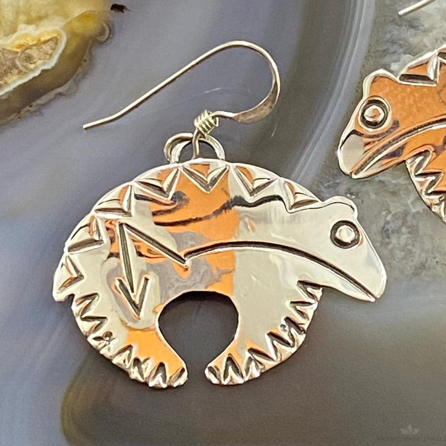 Brad Panteah Sterling Silver Stamped Fetish Bear Dangle Earrings For Women #1