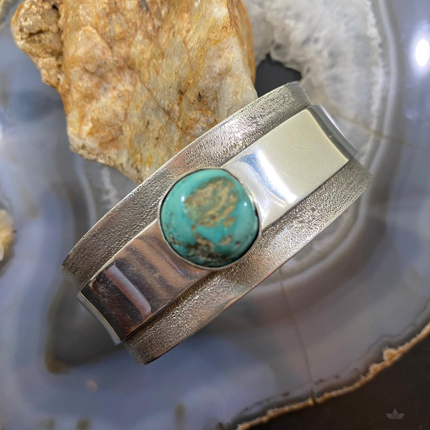 Tawney Cruz-Willie Native American Sterling Overlay Round Turquoise Bracelet