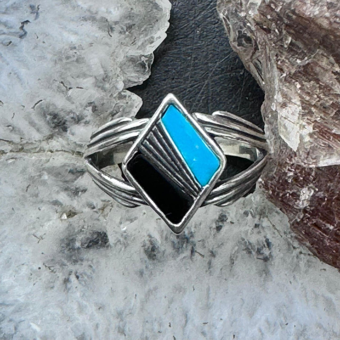 Carolyn Pollack Sterling Silver Diamond Shape Turquoise & Onyx Inlay Ring For Women