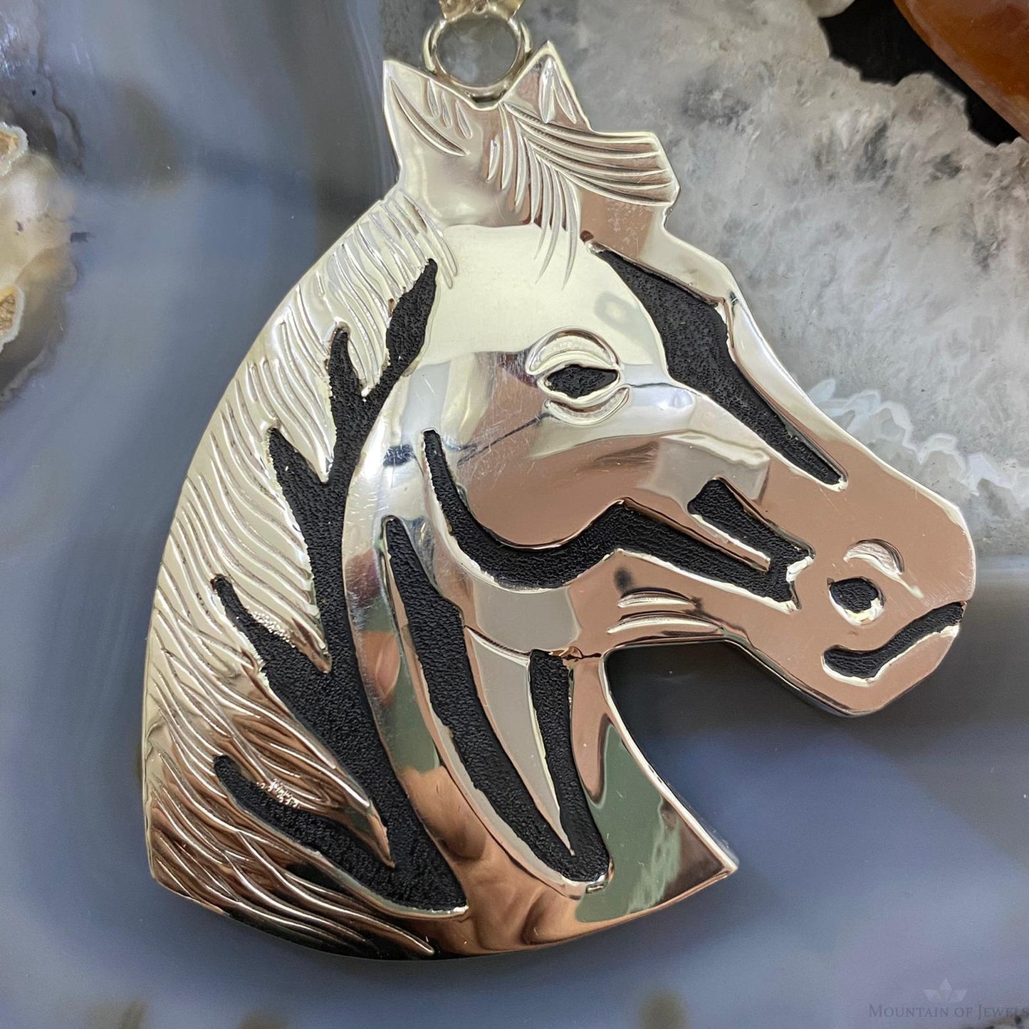 Alonzo Mariano Navajo Sterling Silver Overlay Horse Unisex Pendant Necklace