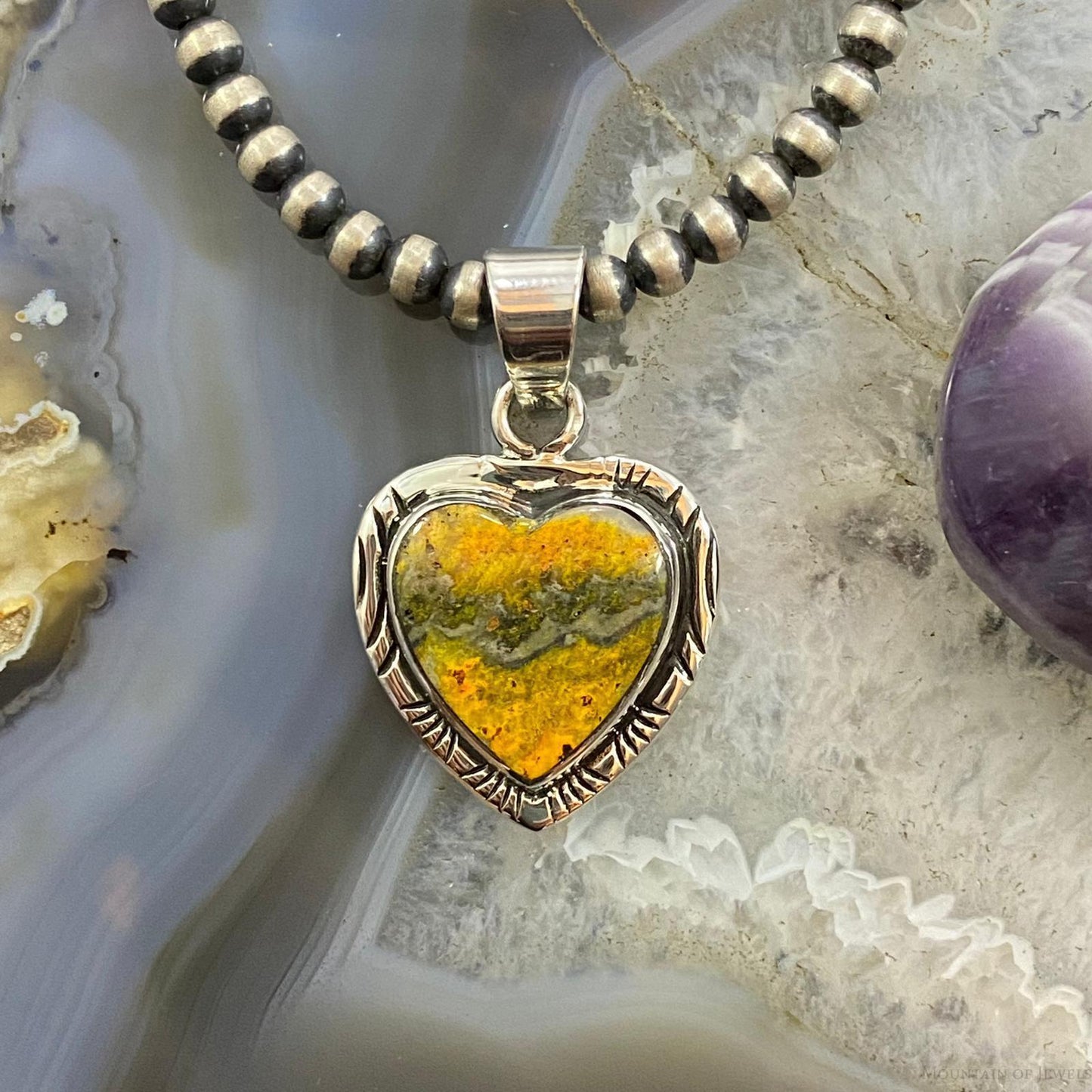 Native American Sterling Silver Bumblebee Jasper Heart Pendant For Women