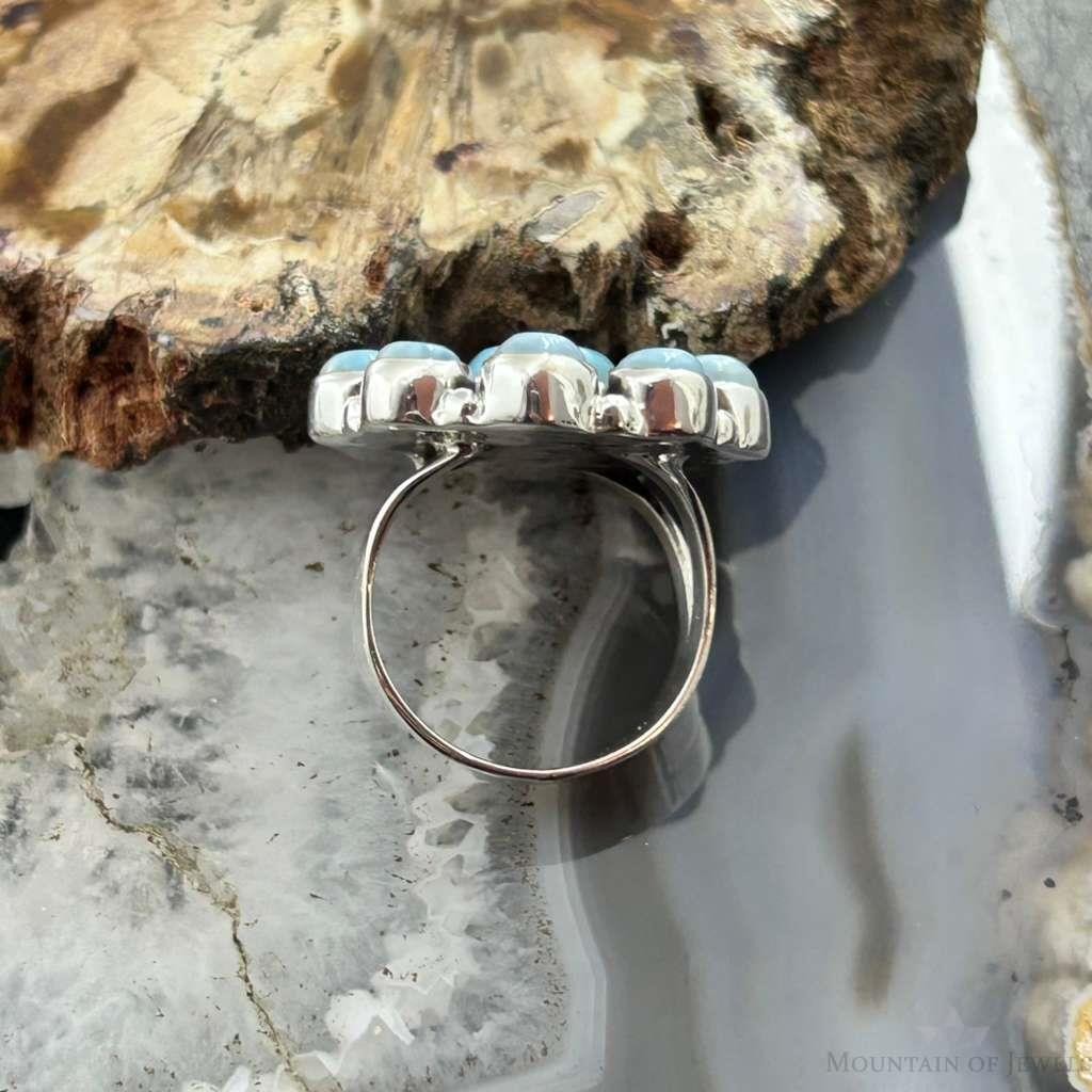 Sterling Silver Southwestern Style Larimar Cluster Ring Size 7 For Women