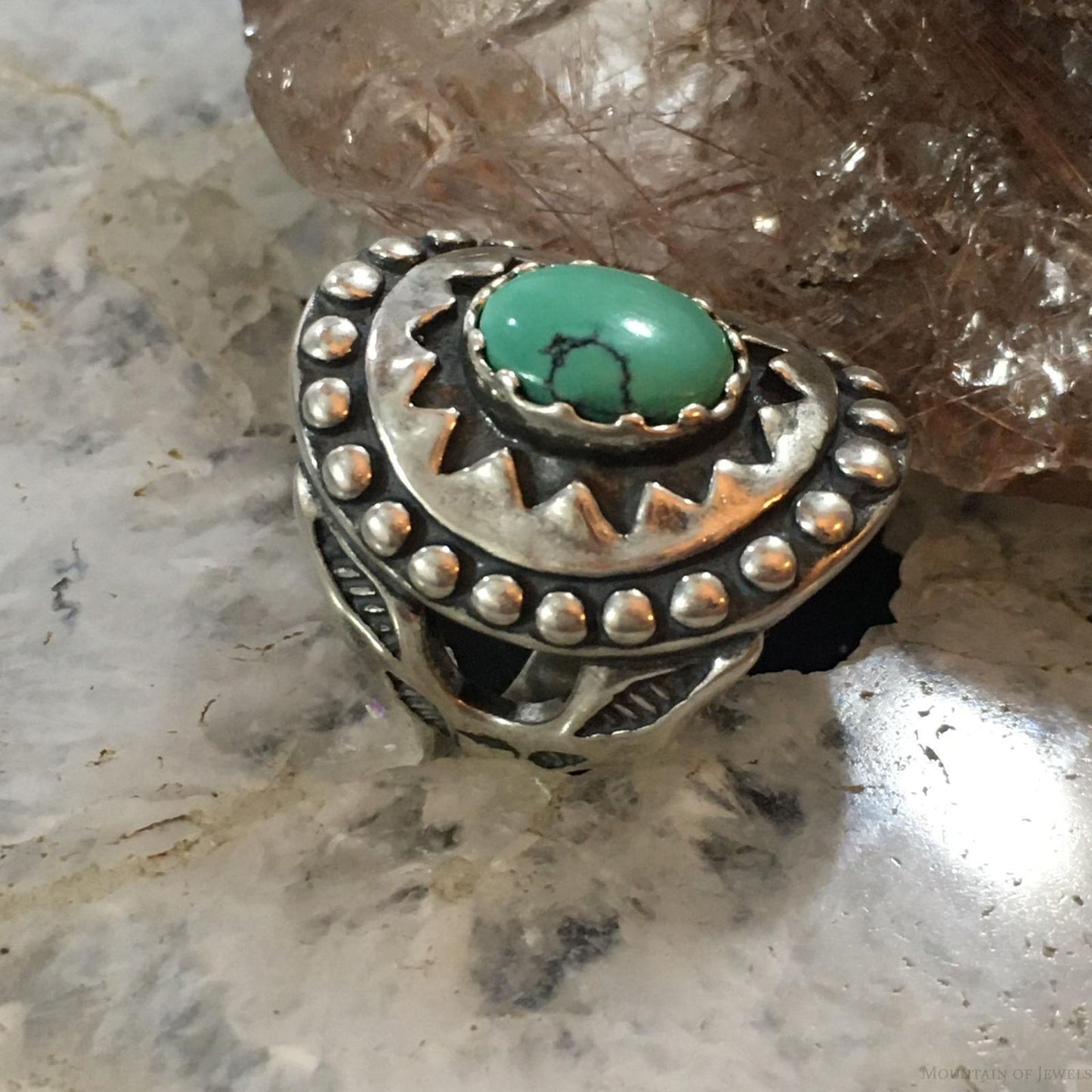 Carolyn Pollack Vintage Southwestern Style Sterling Oval Green Turquoise Decorated Ring For Women