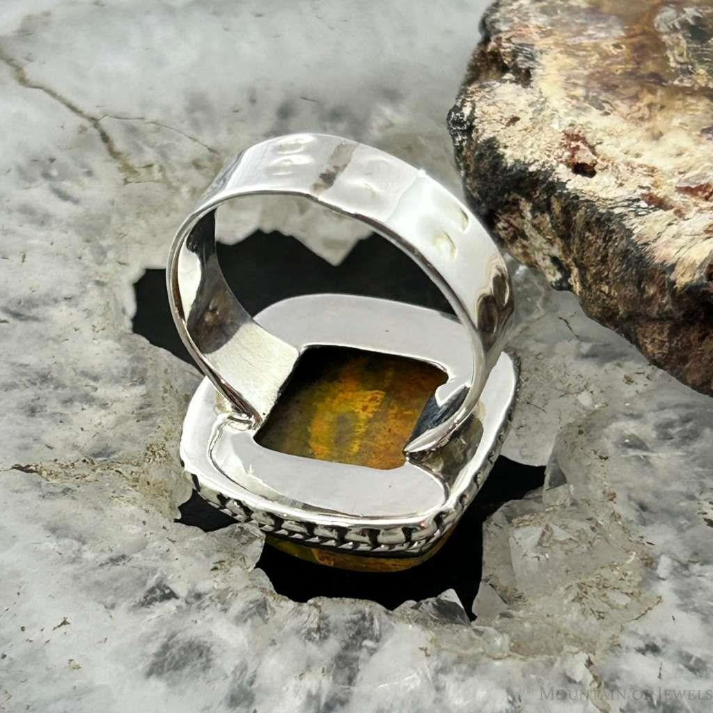 Sterling Silver Southwestern Style Square Yellow Jasper Decorated Ring Size 7.5 For Women