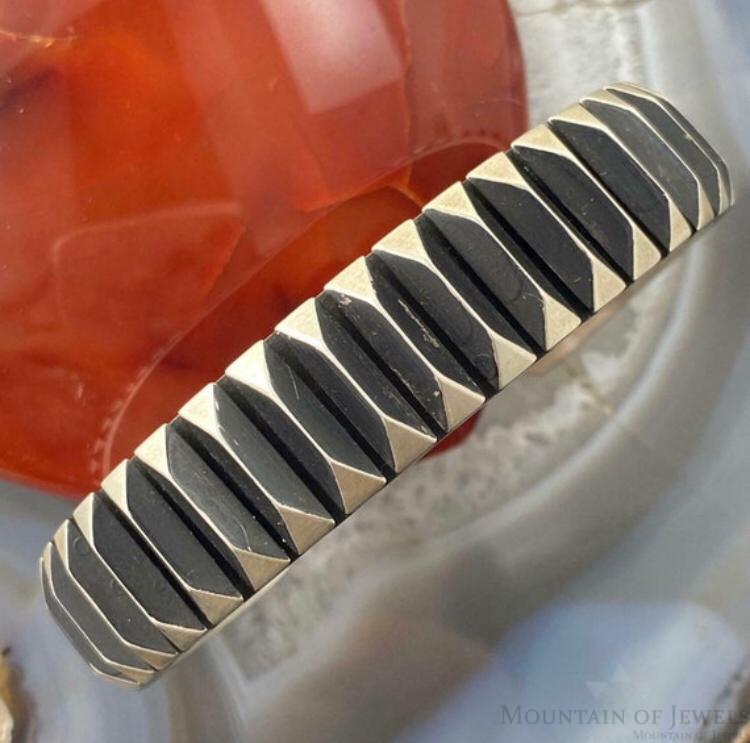 Leander Tahe Native American Sterling Silver Heavy Geometric Bracelet For Men